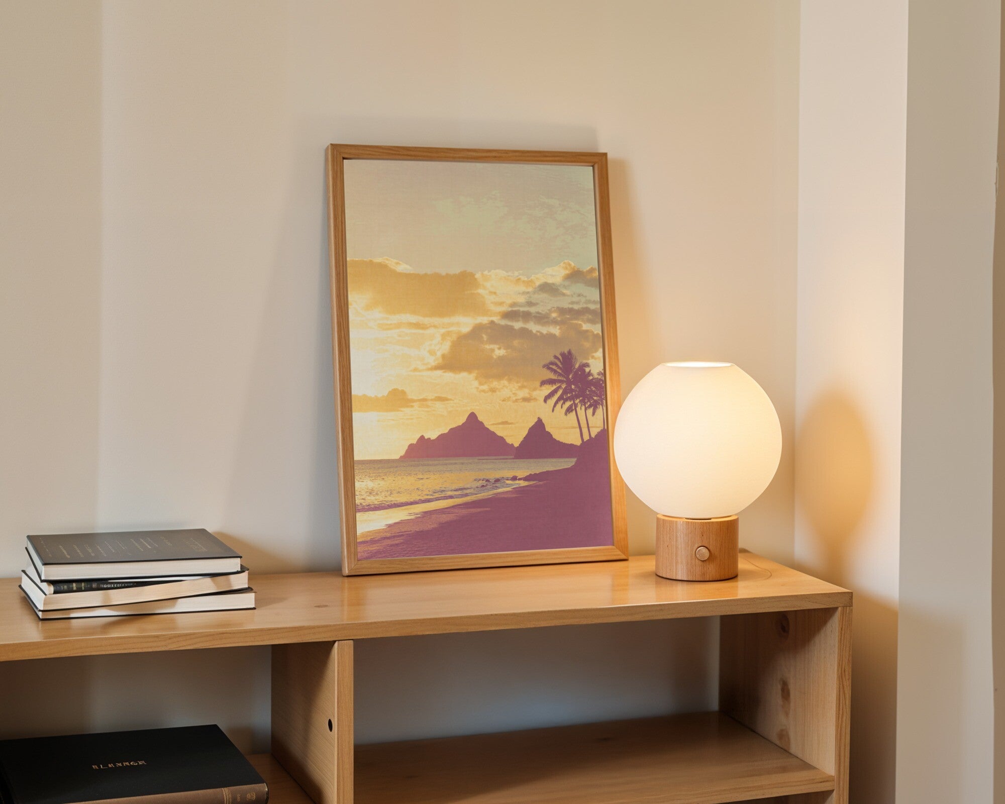 Tropical Coast Silhouette Art Print | Palm Fronds Wall Art | Warm Ochre & Rose Cyanotype — room-p-shelf-wood