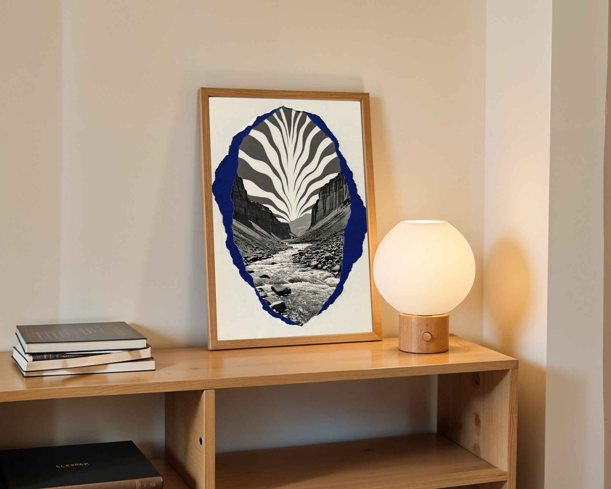 Torn-Paper Armadillo Canyon Wall Art, Graphite & Midnight Blue Art Print — room-p-shelf-wood