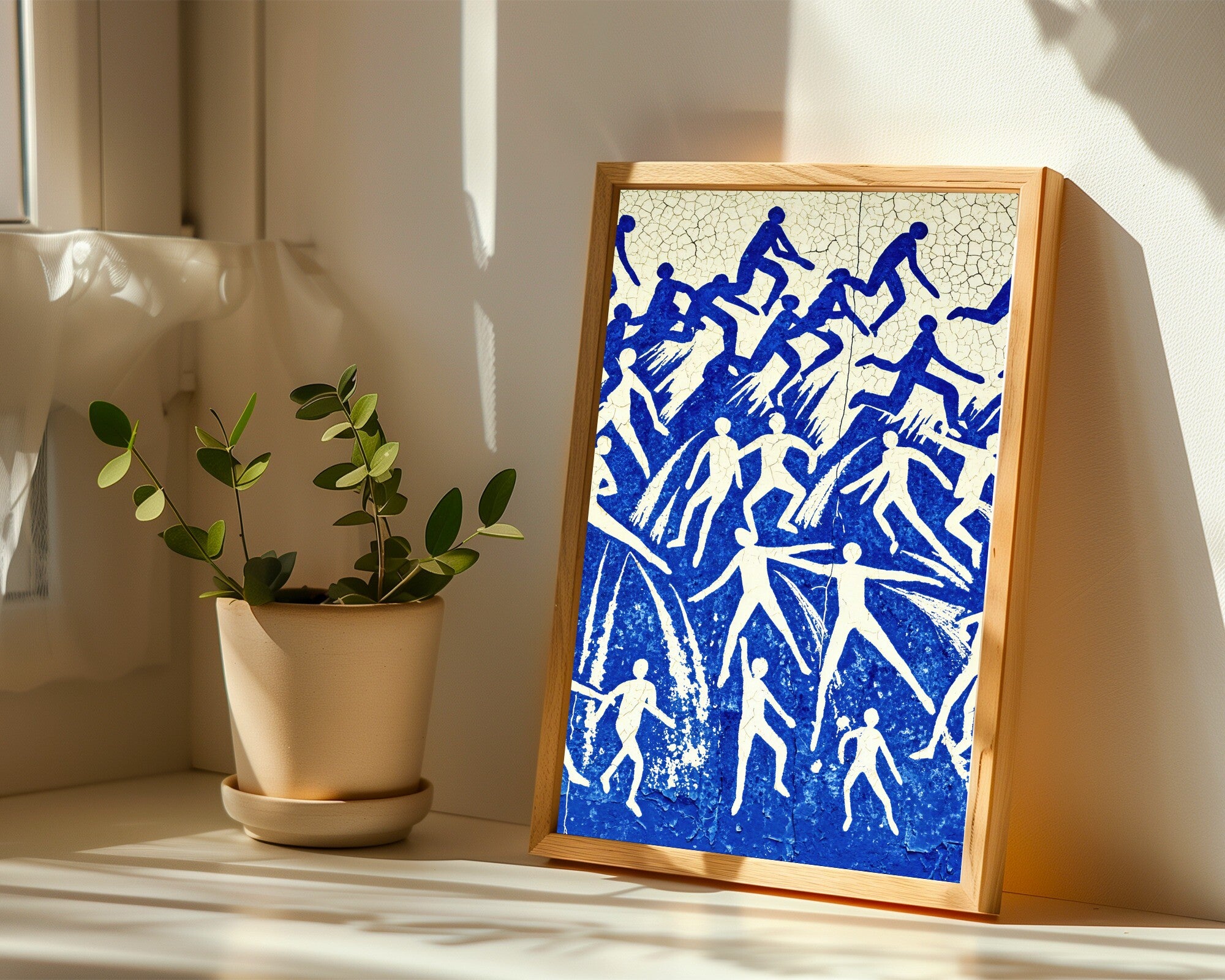 Swept Silence, Indigo & Cream Gestural Abstract Wall Art — room-p-sill-wood