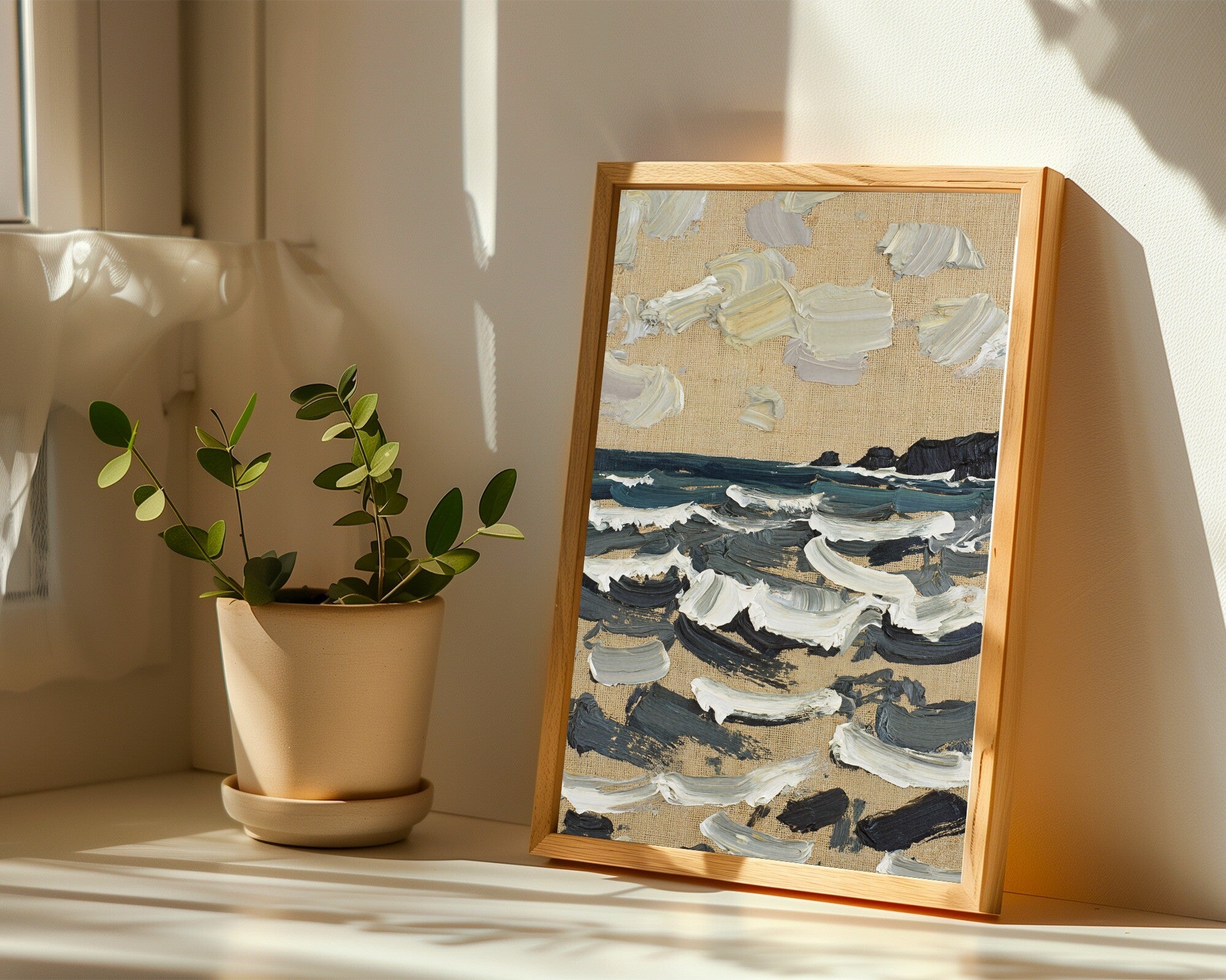 The Offing · Gestural Maritime Art Print | Abstract Impasto Seascape in Achromatic Grey & Graphite — room-p-sill-wood