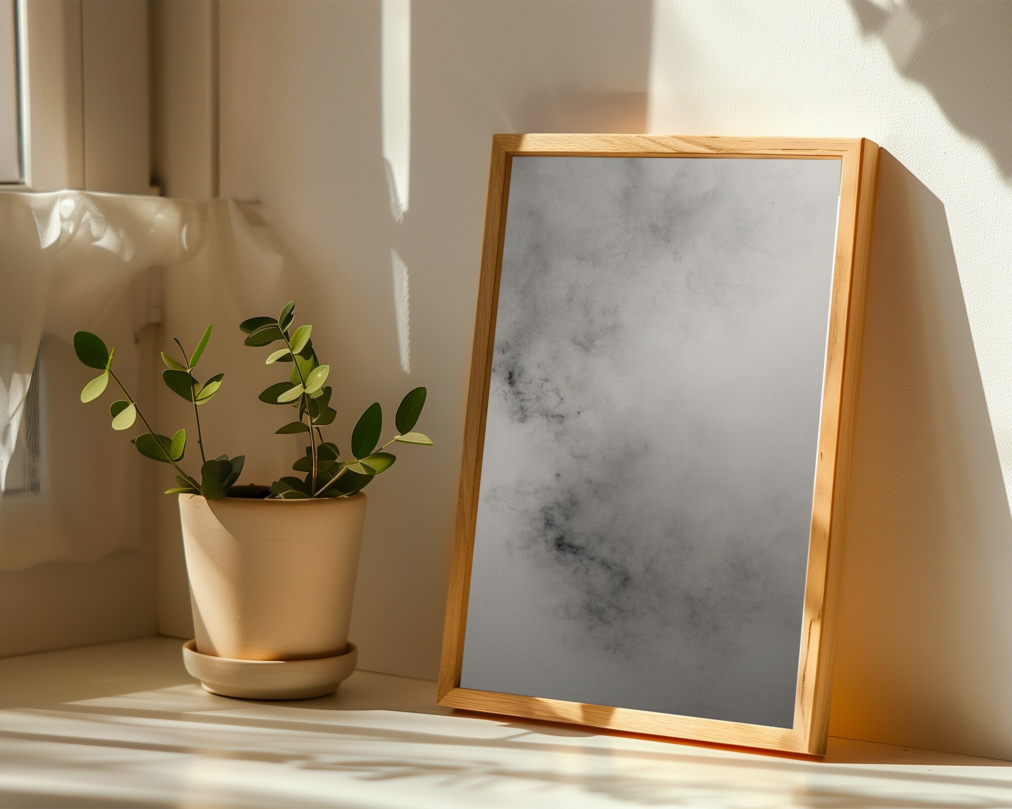 Charcoal Mist Art Print | Monochrome Abstract Wall Art | Atmospheric Graphite Gesture — room-p-sill-wood