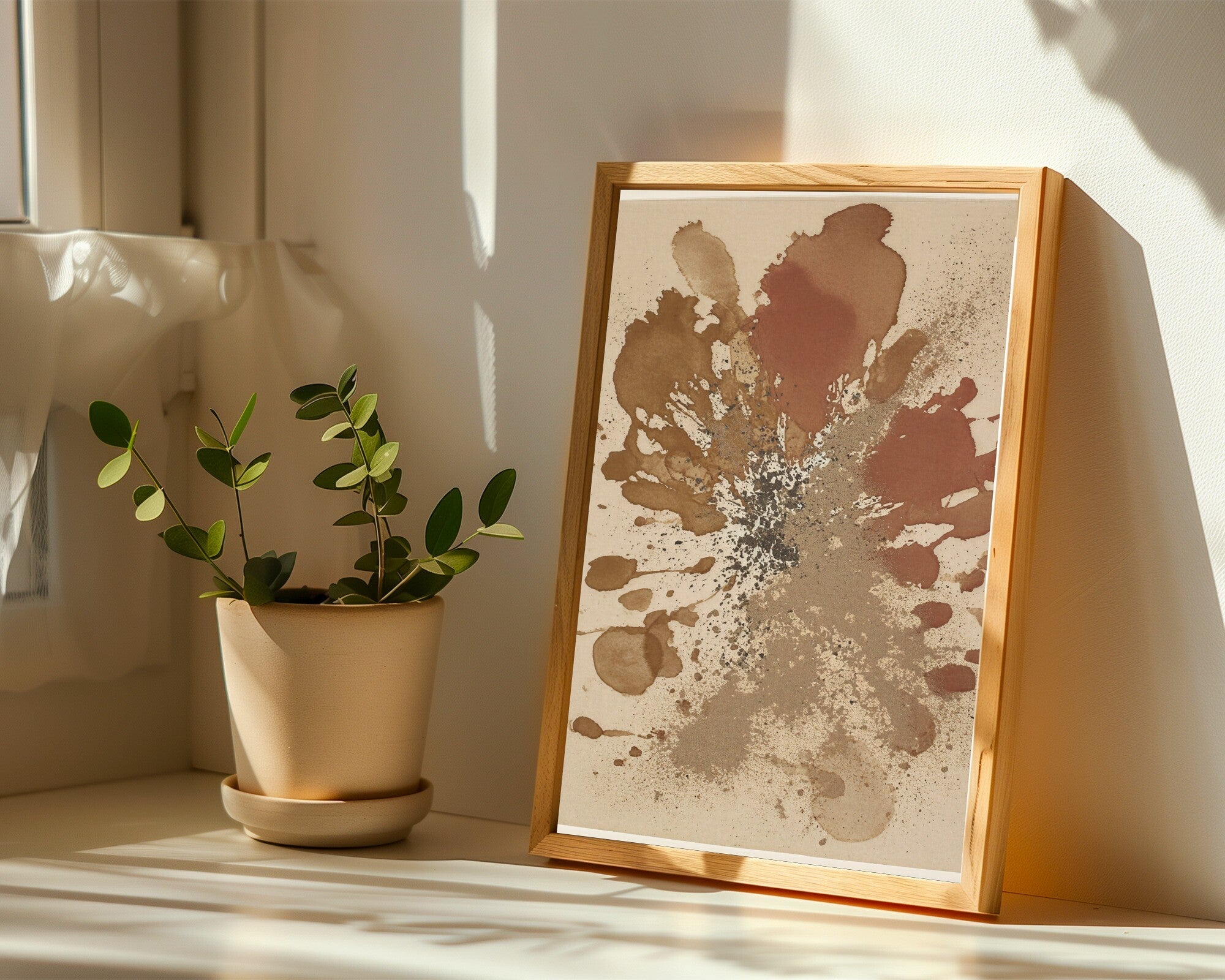 Gathering, Earth Tone Abstract Art Print | Monoprint Wall Art in Umber & Terracotta — room-p-sill-wood