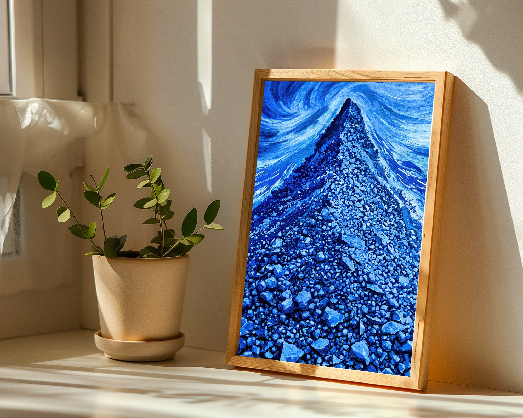 Cobalt Scree, Abstract Monochrome Wall Art | Dark Blue Gestural Art Print — room-p-sill-wood