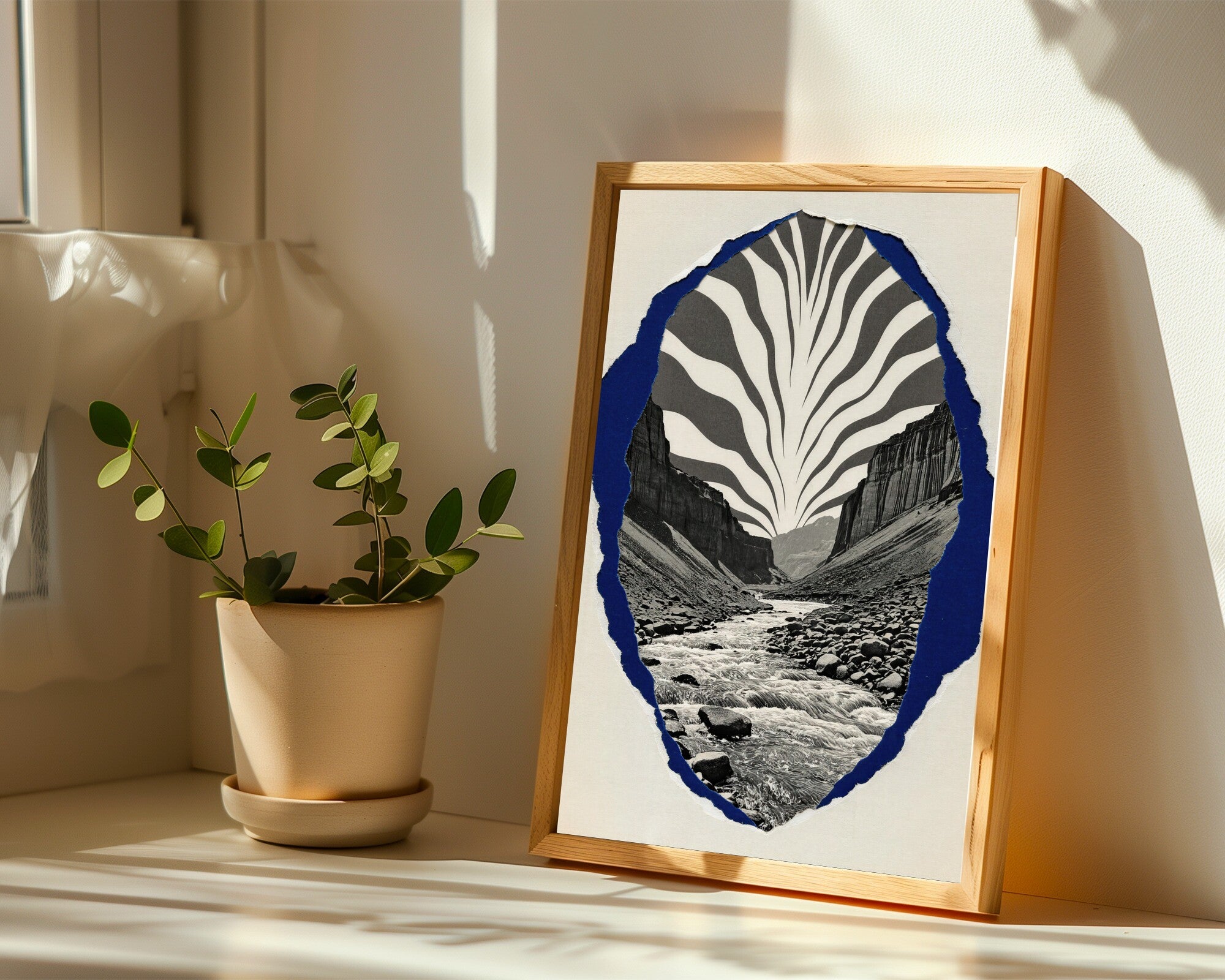 Torn-Paper Armadillo Canyon Wall Art, Graphite & Midnight Blue Art Print — room-p-sill-wood