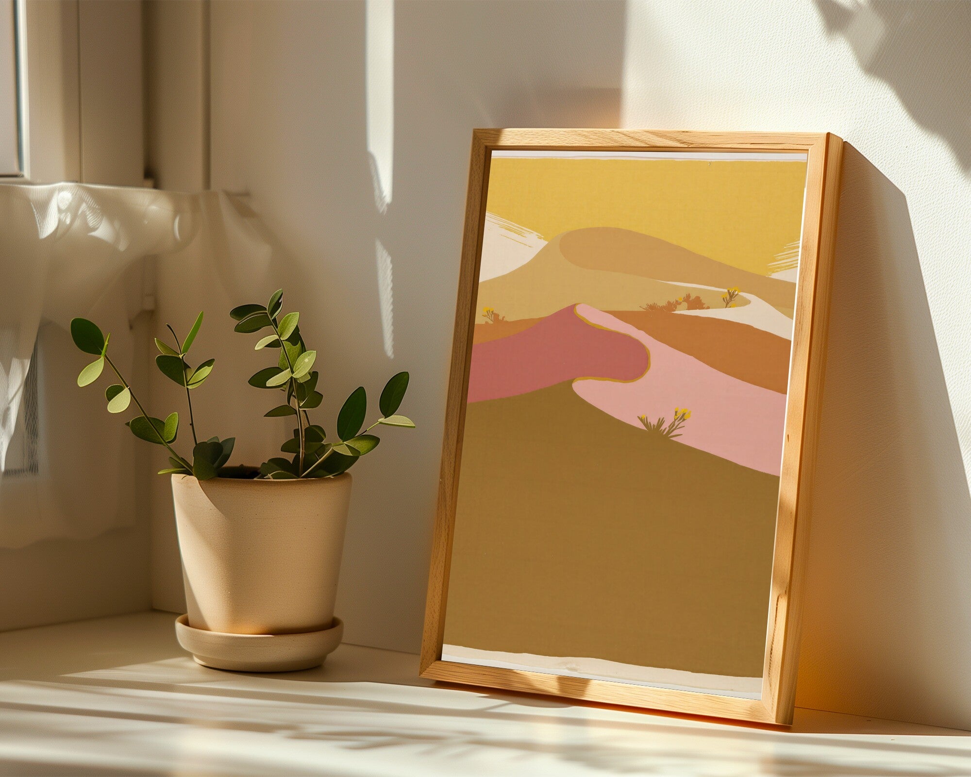 Risograph Desert Dunes Art Print | Geometric Wall Art in Ochre and Rose — room-p-sill-wood