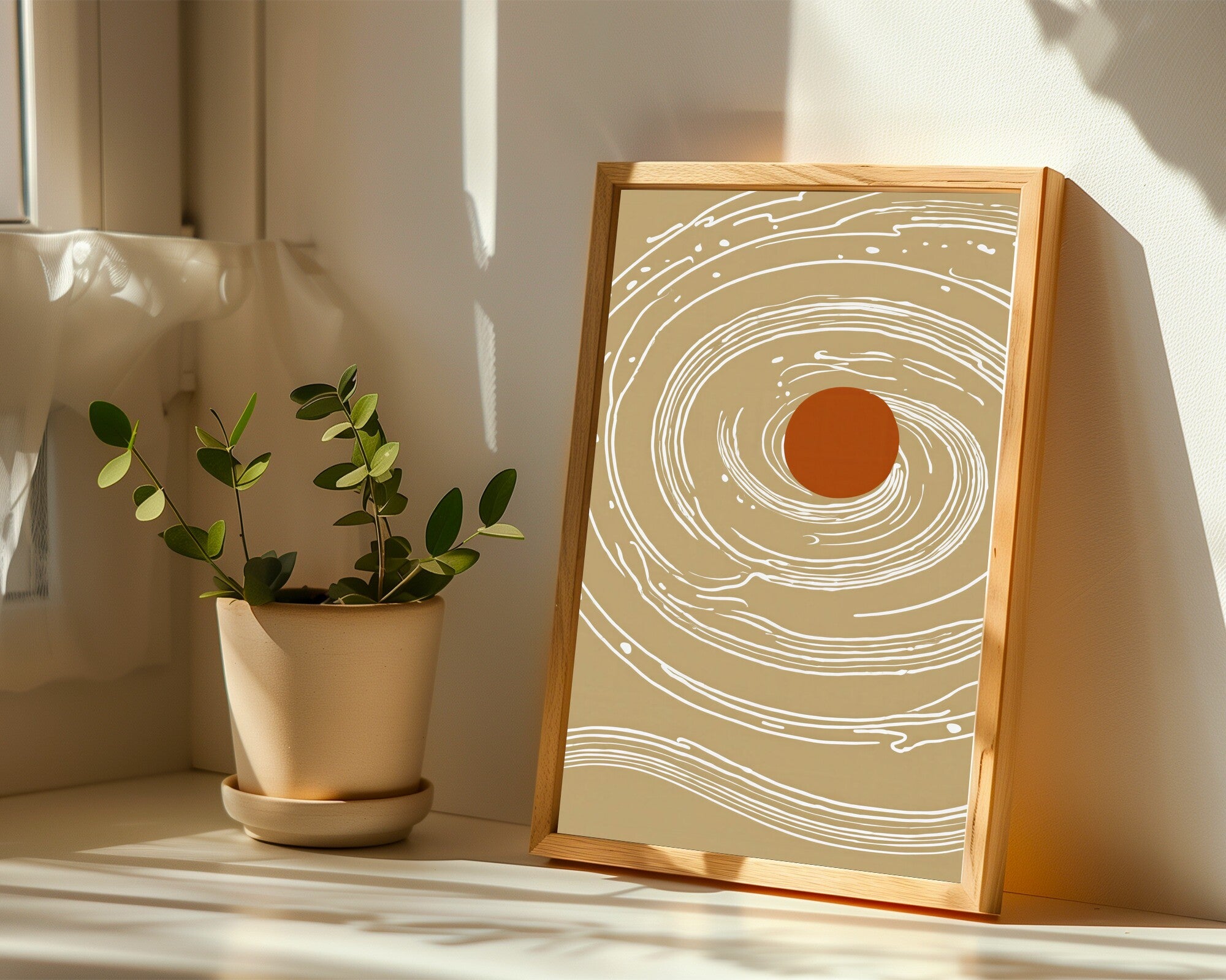 Swirling Sands, Minimalist Continuous Line Art Print | Terracotta & Bone White Wall Art — room-p-sill-wood
