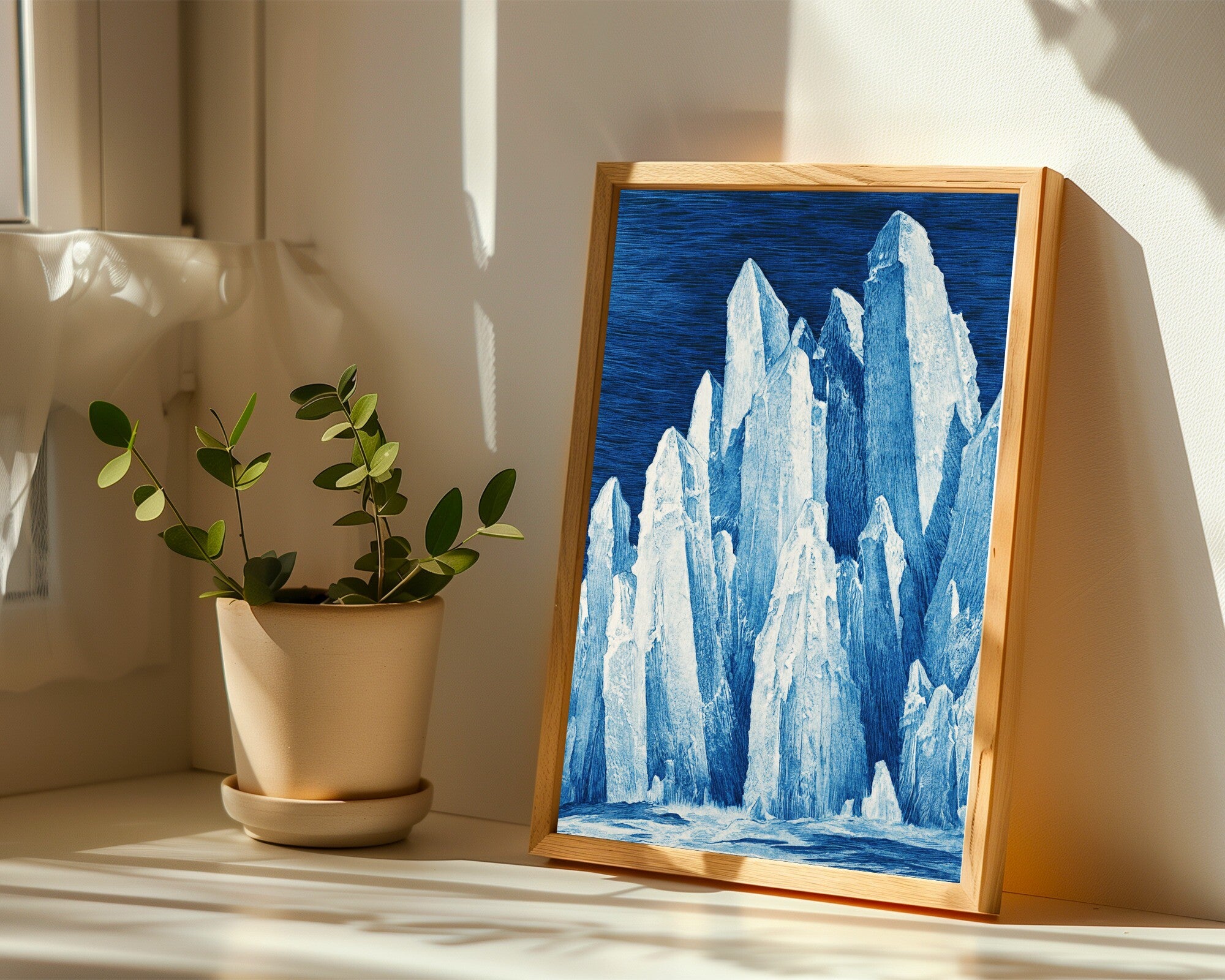 Frozen Monoliths, Azure Mezzotint Wall Art Print | Abstract Ice Art | Giclée Print — room-p-sill-wood