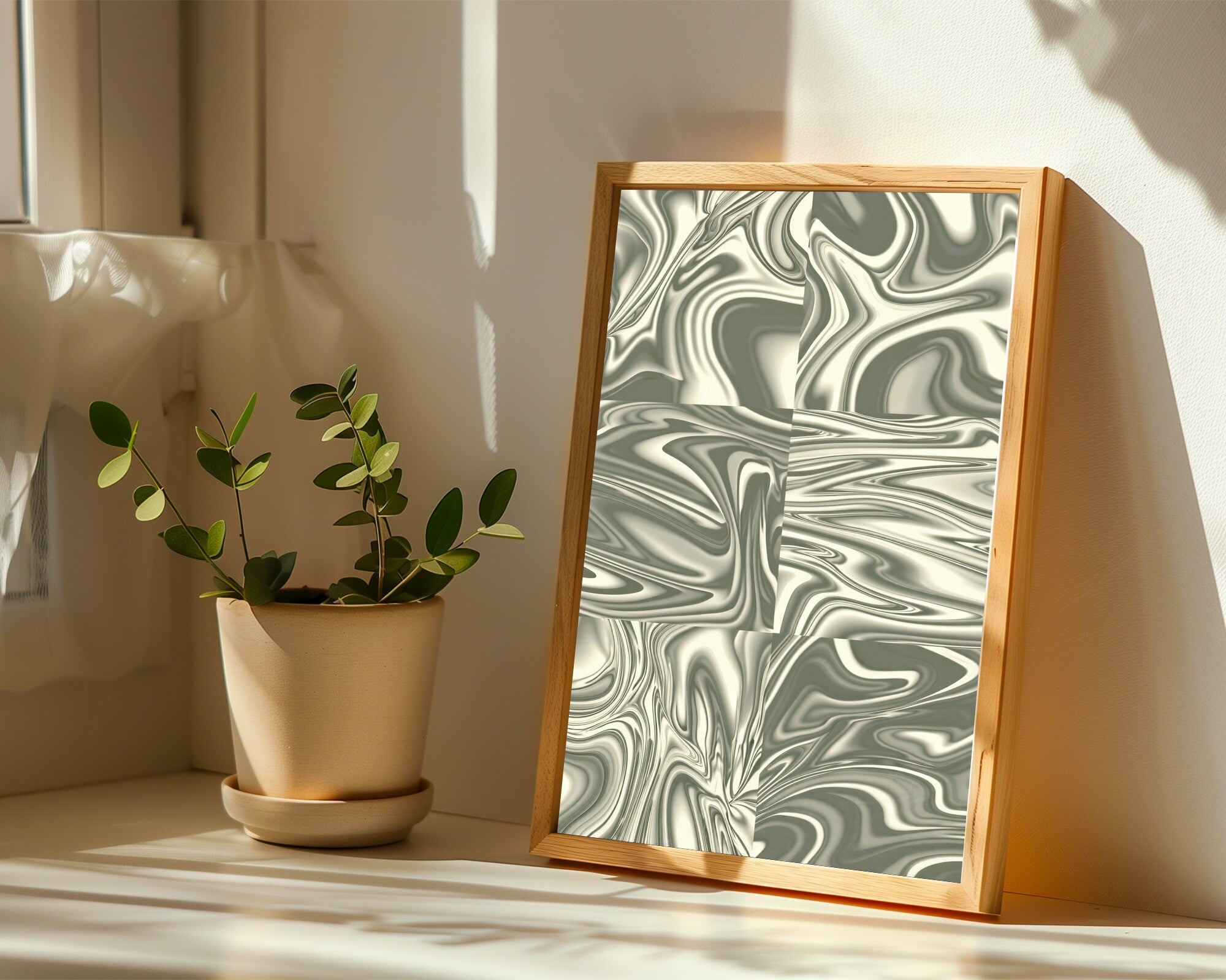Psychedelic Liquid Light Wall Art, Abstract Contact Sheet Print in Bleached Neutrals — room-p-sill-wood