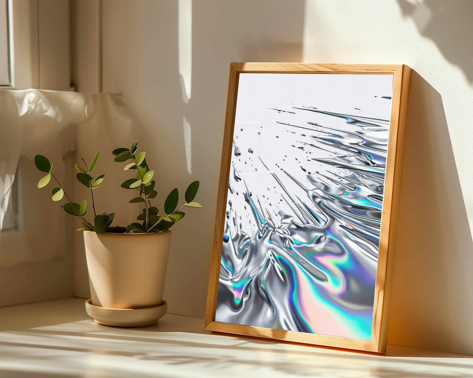 Liquid Chrome Flow, Abstract Metallic Art Print | Minimalist Wall Art — room-p-sill-wood