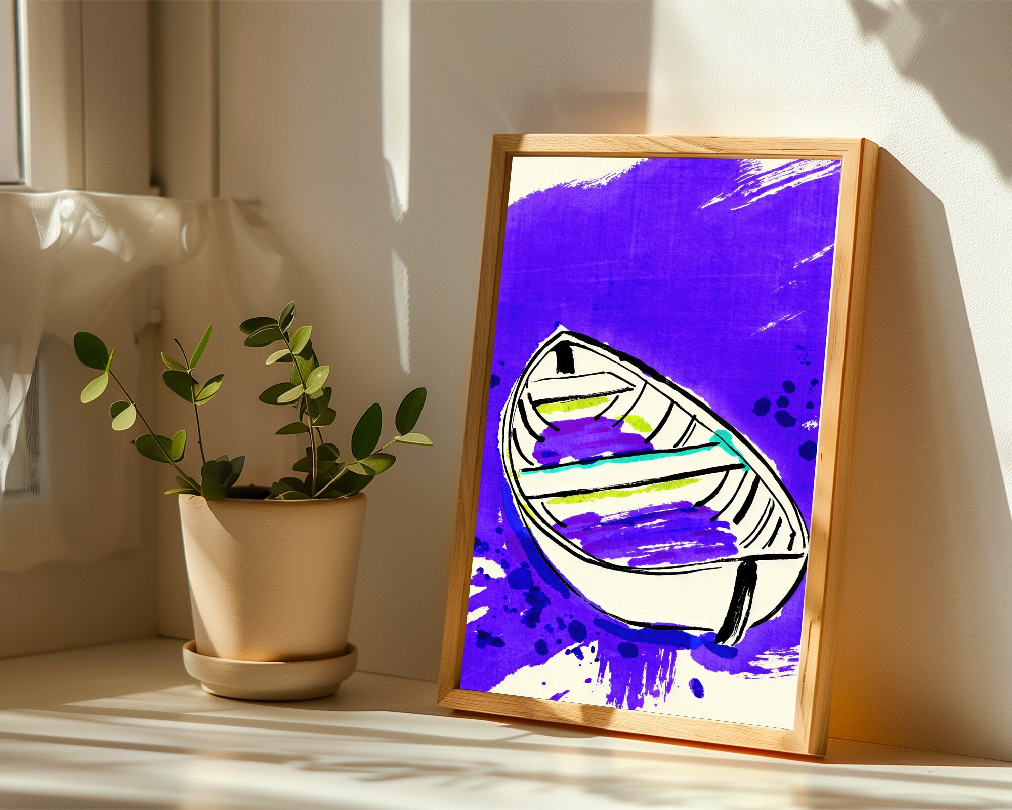 Catchall Vessel Art Print | Sumi-e Ink Study in Imperial Purple & Turquoise | Minimalist Wall Art — room-p-sill-wood