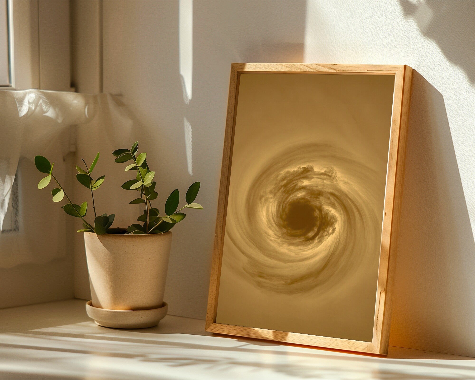 Orbital Gravity, Abstract Cosmic Art Print in Ochre & Sienna | Monoprint Wall Art — room-p-sill-wood