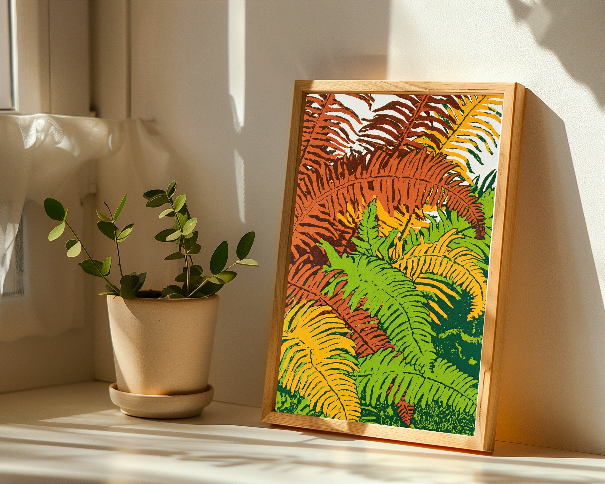 Fern Canopy, Botanical Risograph Art Print | Lush Wall Art for Plant Lovers — room-p-sill-wood