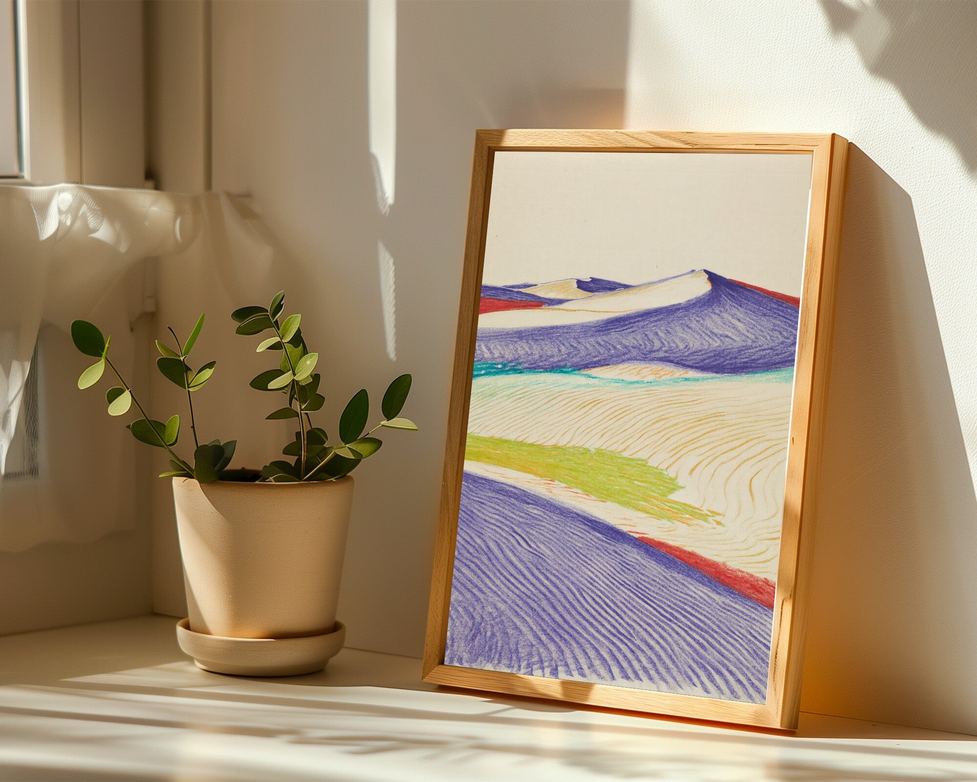 Silverpoint Desert Dunes, Minimalist Landscape Art Print | Violet Crimson Turquoise Wall Art — room-p-sill-wood