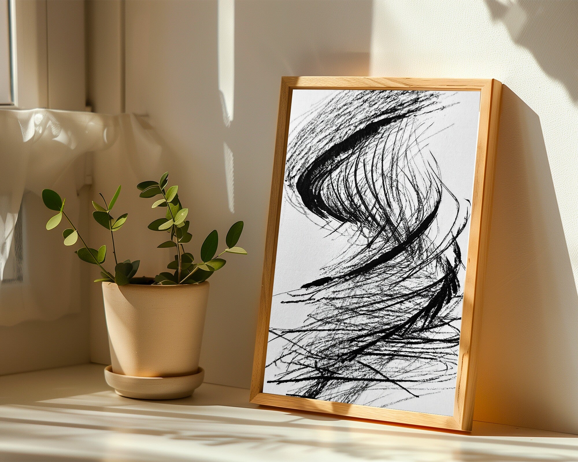 Broken Cadence · Charcoal Gesture Wall Art · Bold Duotone Abstract Art Print — room-p-sill-wood