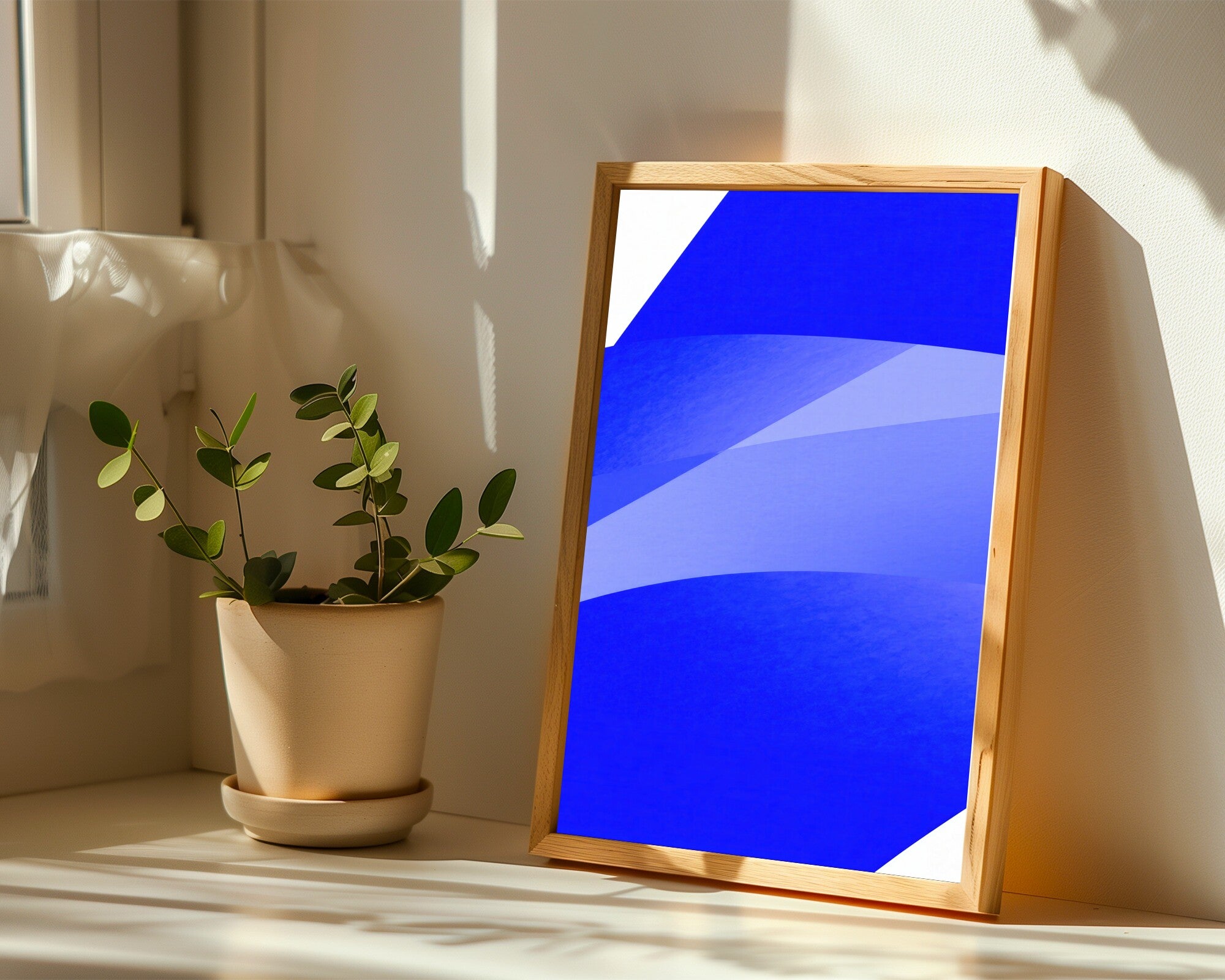 Indigo Depths, Deep Navy Abstract Art Print | Minimalist Blue Wall Art — room-p-sill-wood