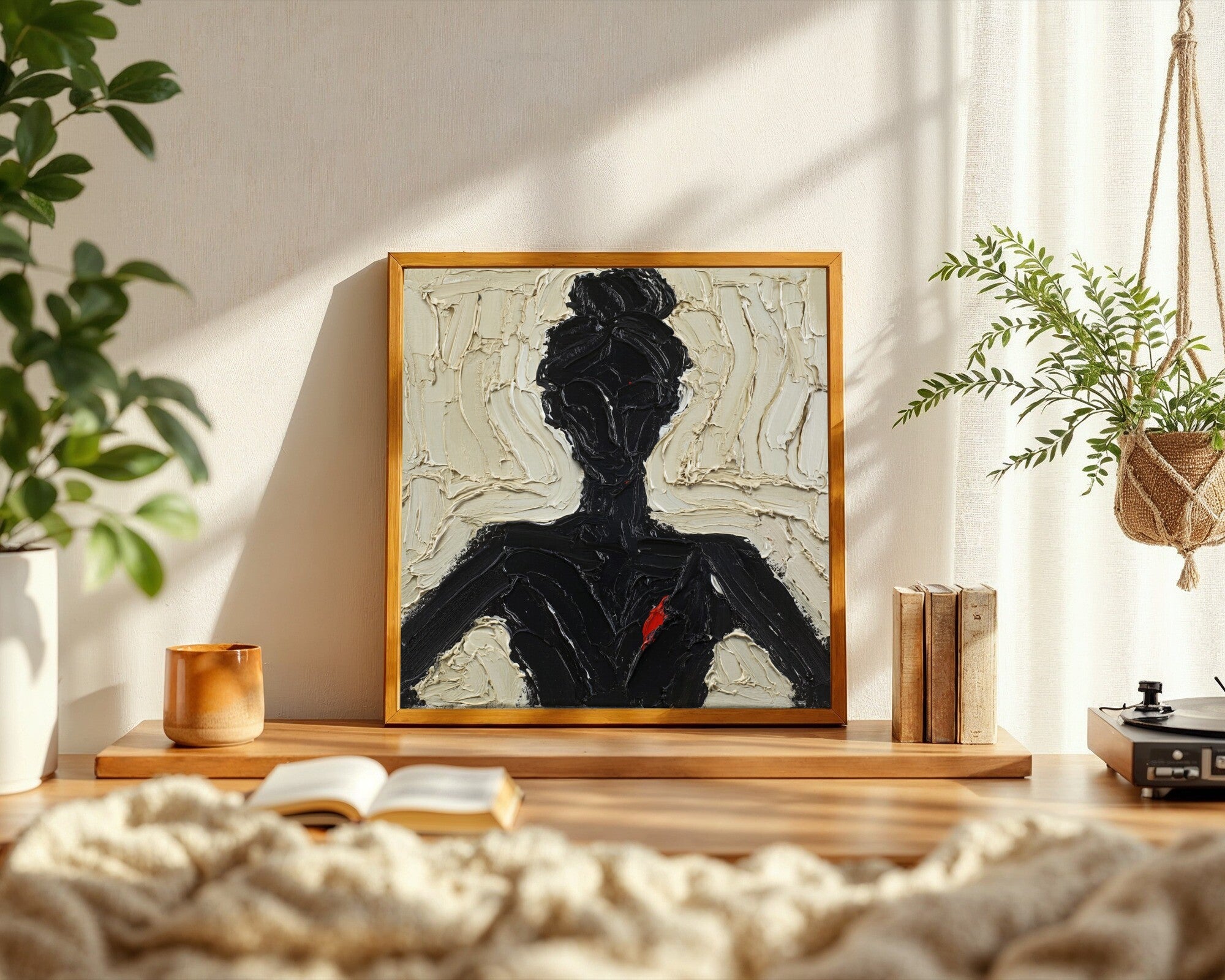 Oxblood Nymph | Impasto One-Line Silhouette Art Print | Moody Minimalist Wall Art — room-s-clean