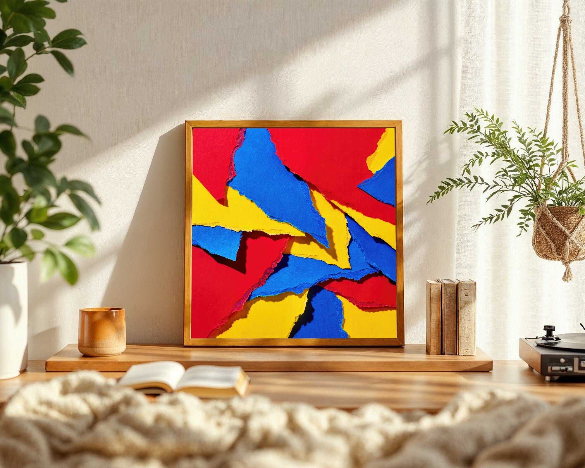 Primary Shards, Bold Geometric Abstract Wall Art | Torn Paper Art Print — room-s-clean