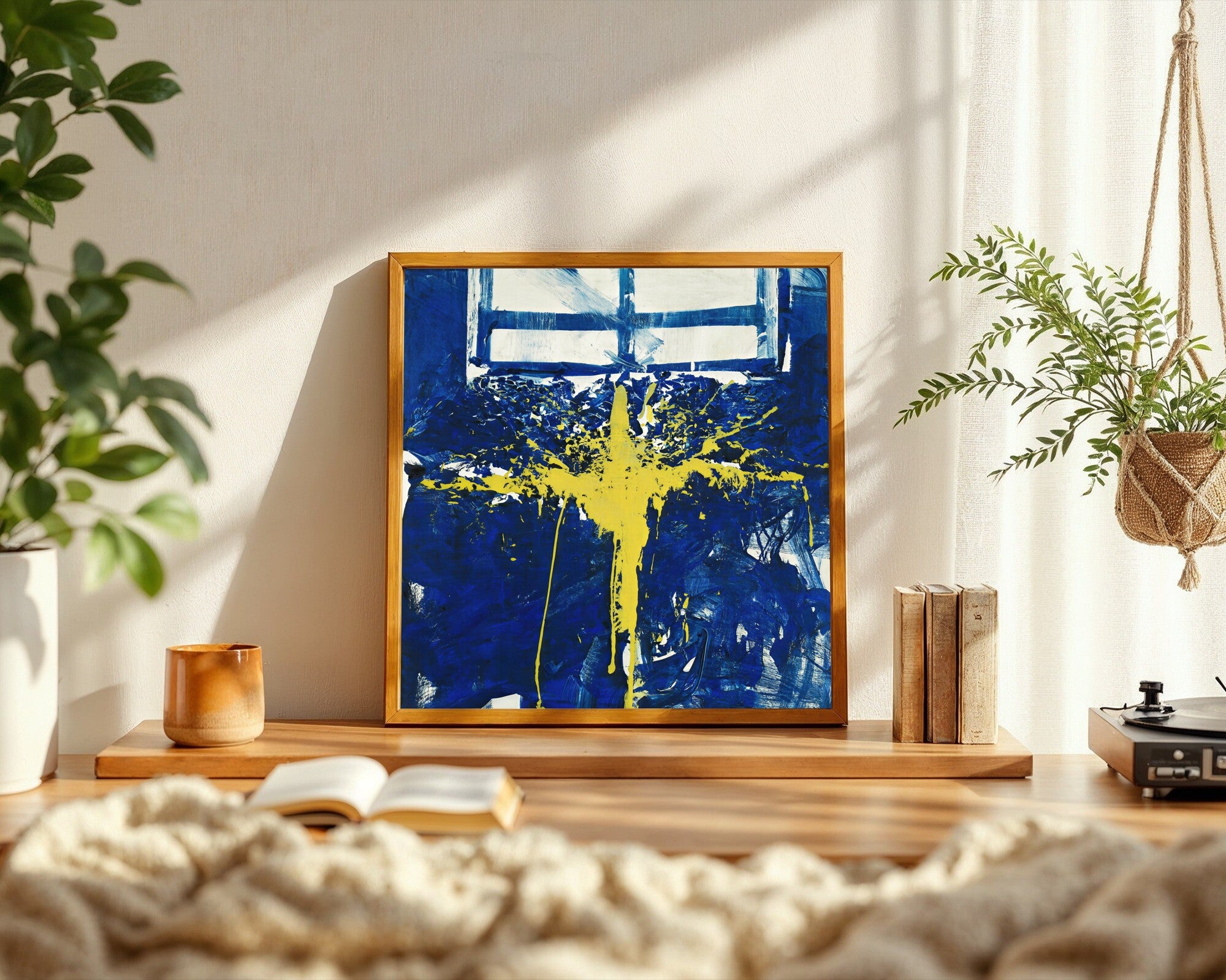 Cadmium Rising, Dark Gestural Abstract Art Print | Ultramarine Wall Art — room-s-clean