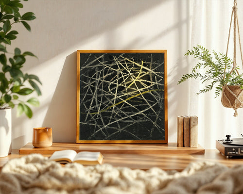 Calligraphic Turbulence, Earth Tones & Cadmium Yellow Abstract Wall Art Print — room-s-clean