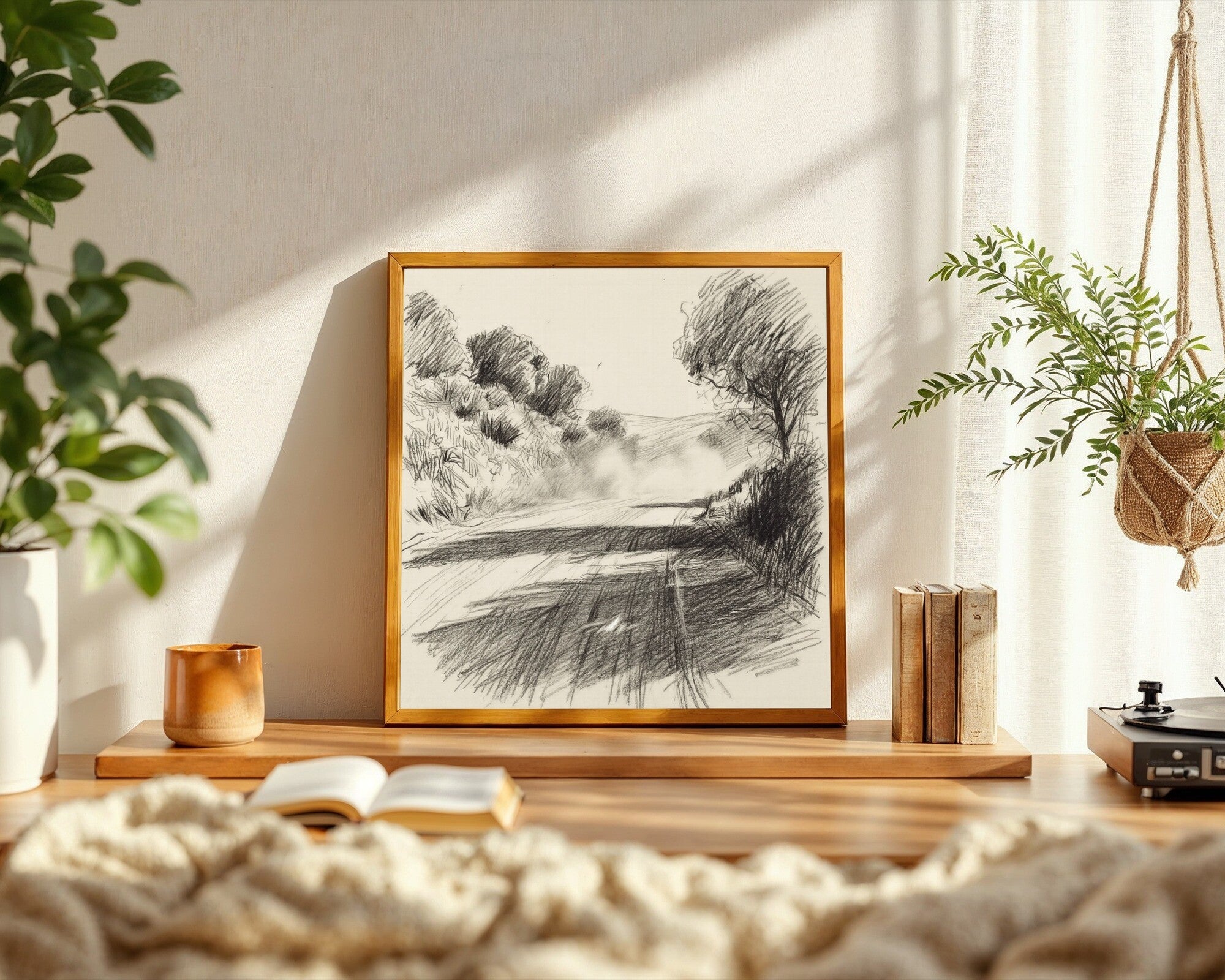 Dust and Light, Graphite Landscape Art Print | Summer Road Wall Art — room-s-clean
