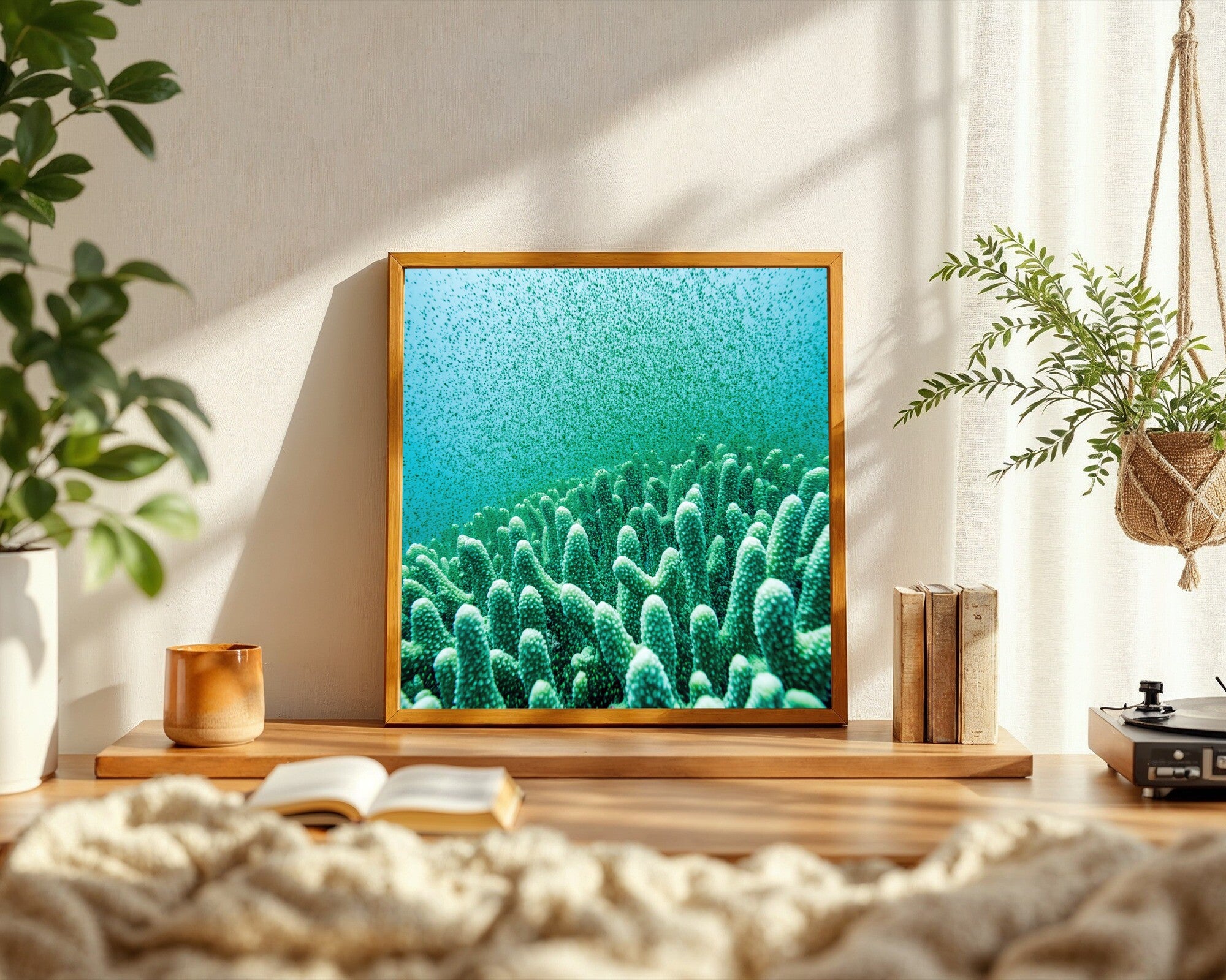Coral Sporulation, Abstract Wall Art Print | Ultramarine Blue & Grass Green Fine Art — room-s-clean