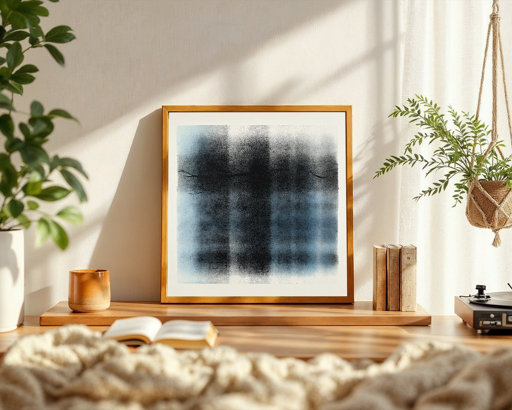 Single Line Monochrome Risograph Art Print | Abstract Halftone Wall Art — room-s-clean