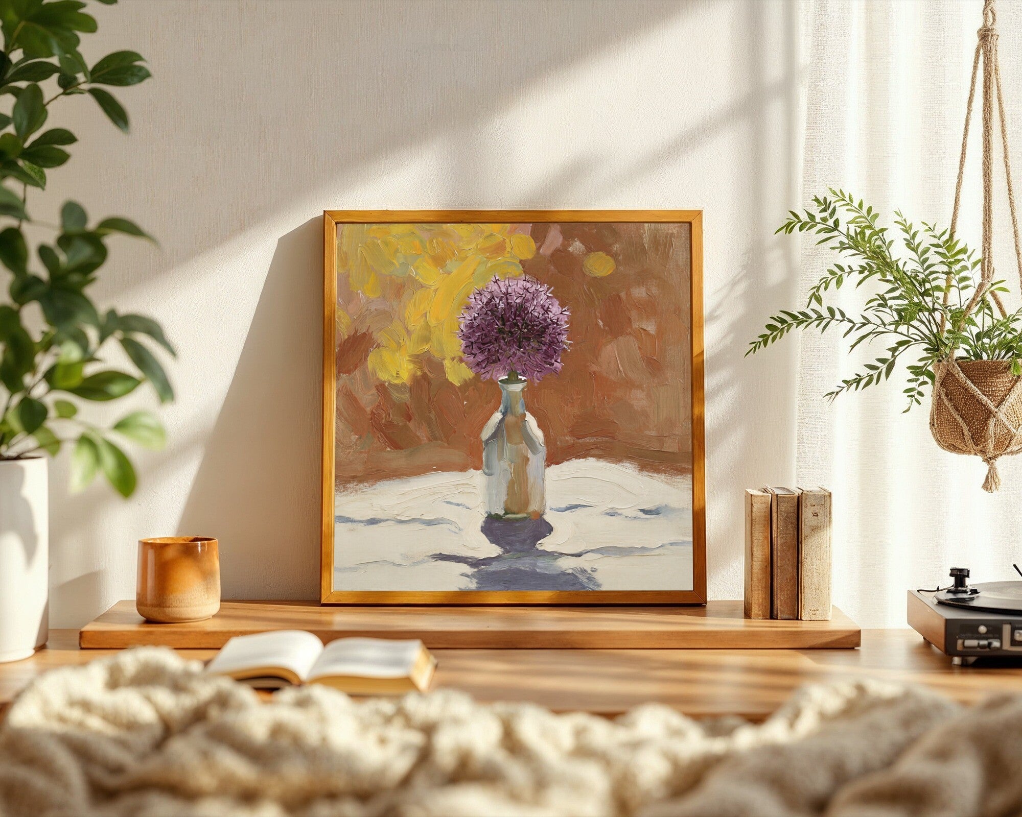 Purple Alliums, Impressionist Floral Art Print | Golden Light Still Life Wall Art — room-s-clean