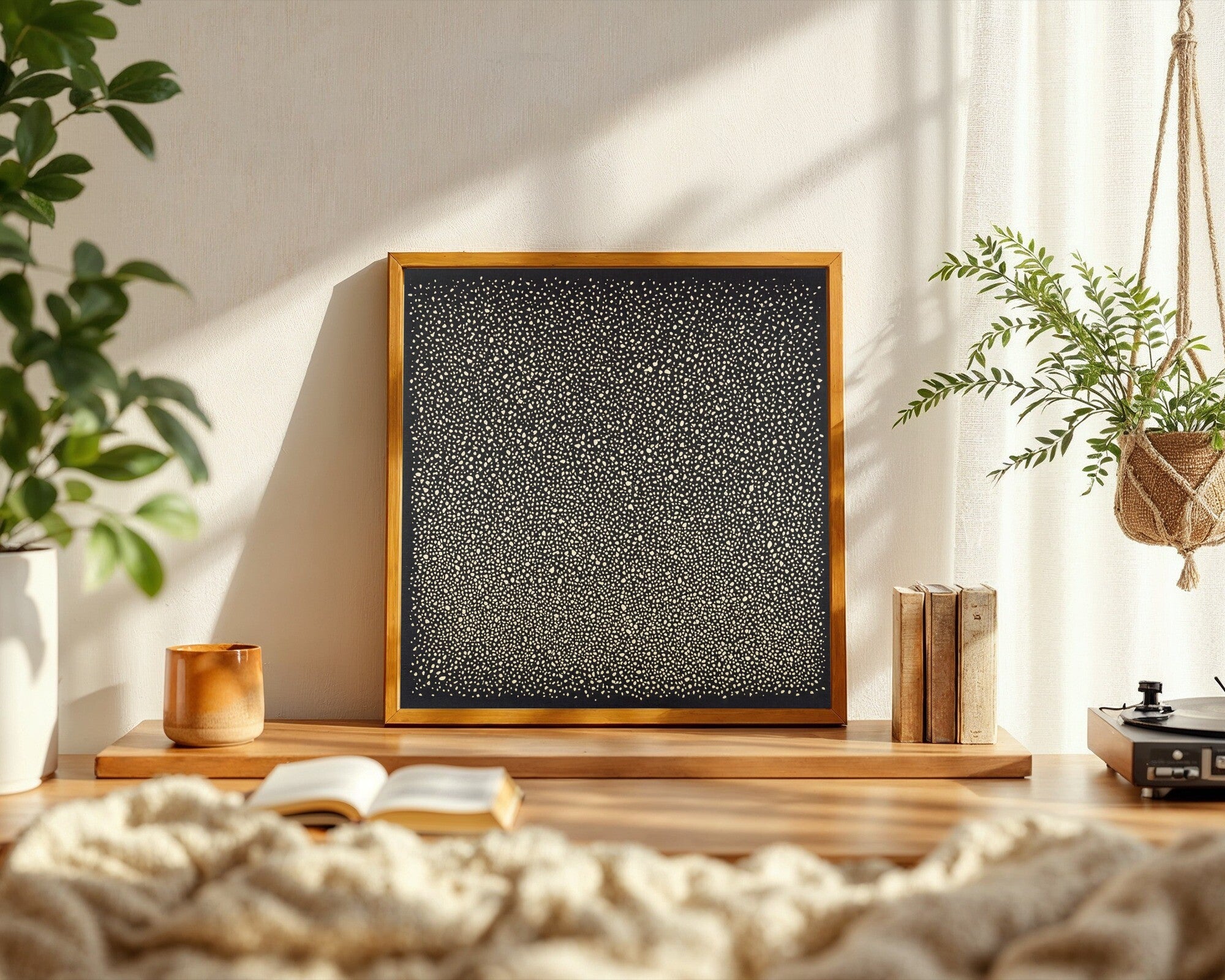 Stippled Void, Ink & Cream Woodblock Art Print | Abstract Charcoal Wall Art — room-s-clean