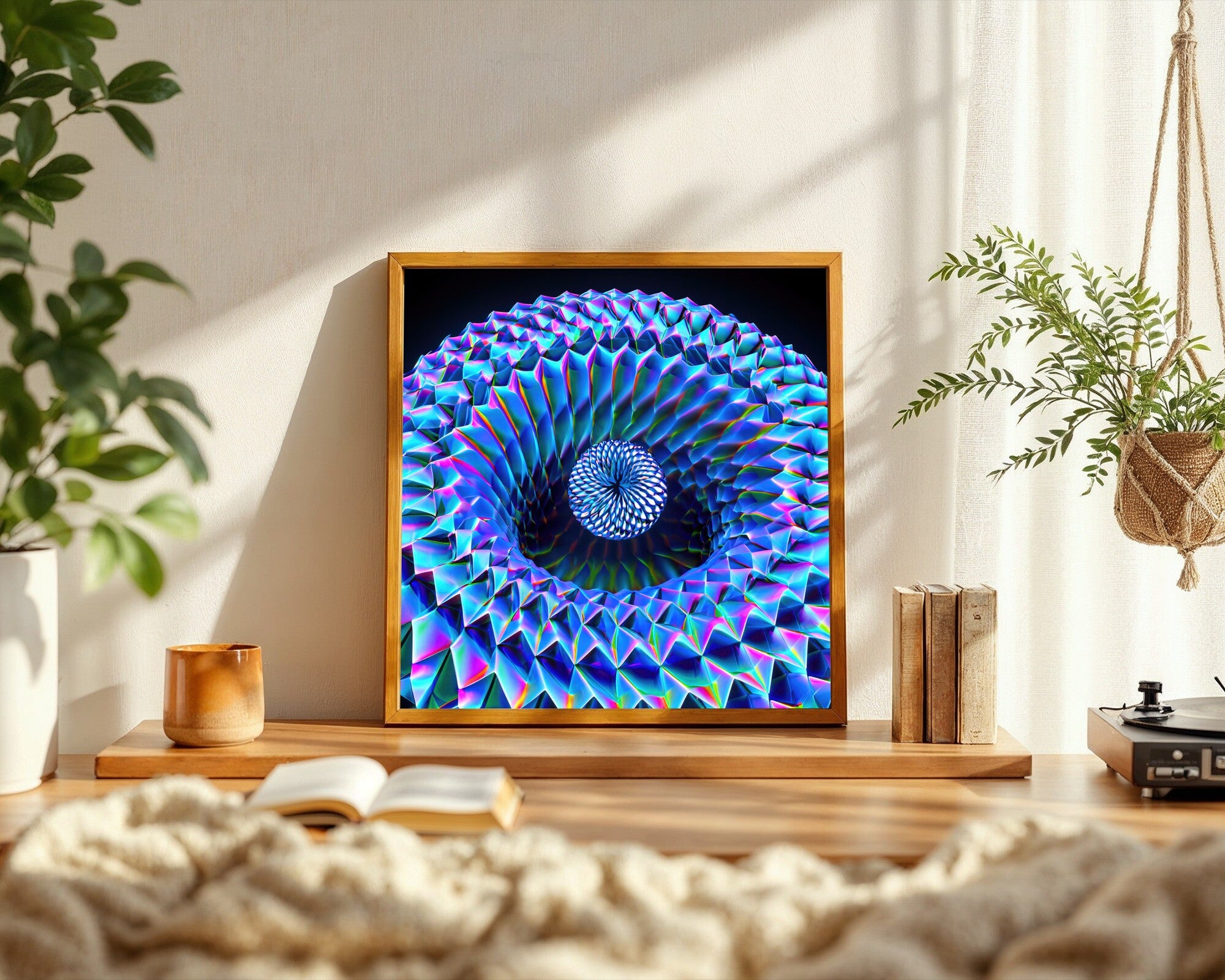 Infinite Fold, Iridescent Hyperbolic Geometry Wall Art | Algorithmic Abstract Art Print — room-s-clean