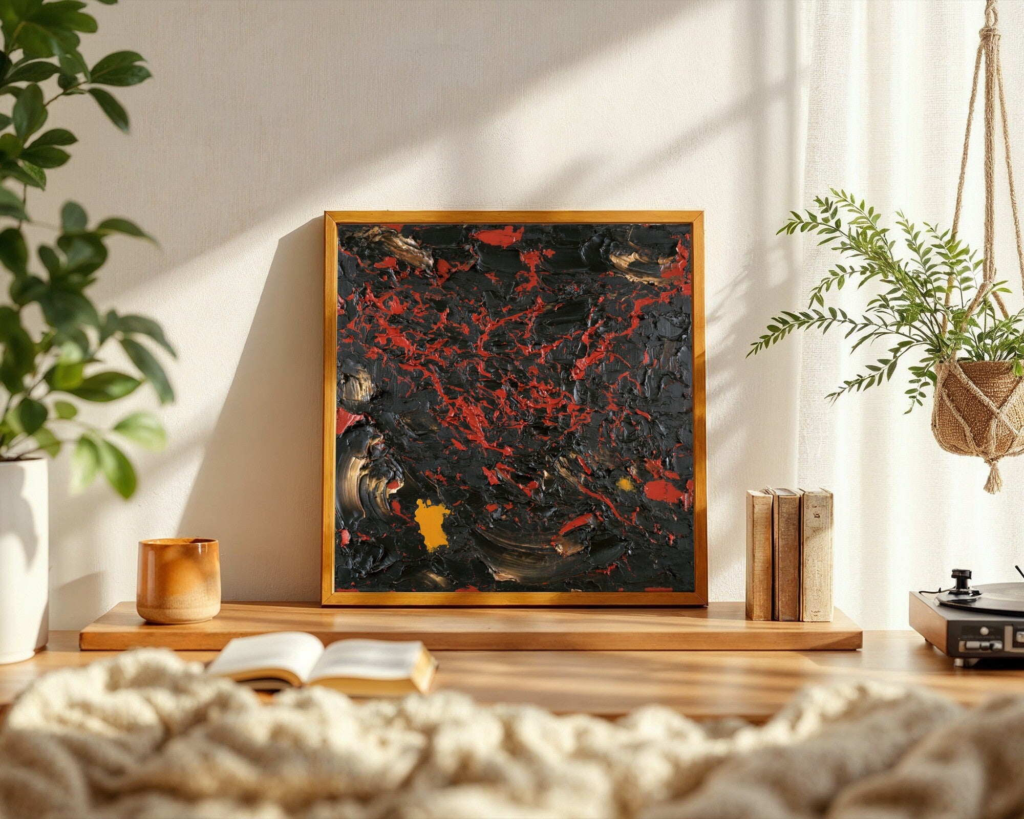 The Incision, Abstract Expressionist Art Print | Dark Ground, Cadmium Red Wall Art — room-s-clean