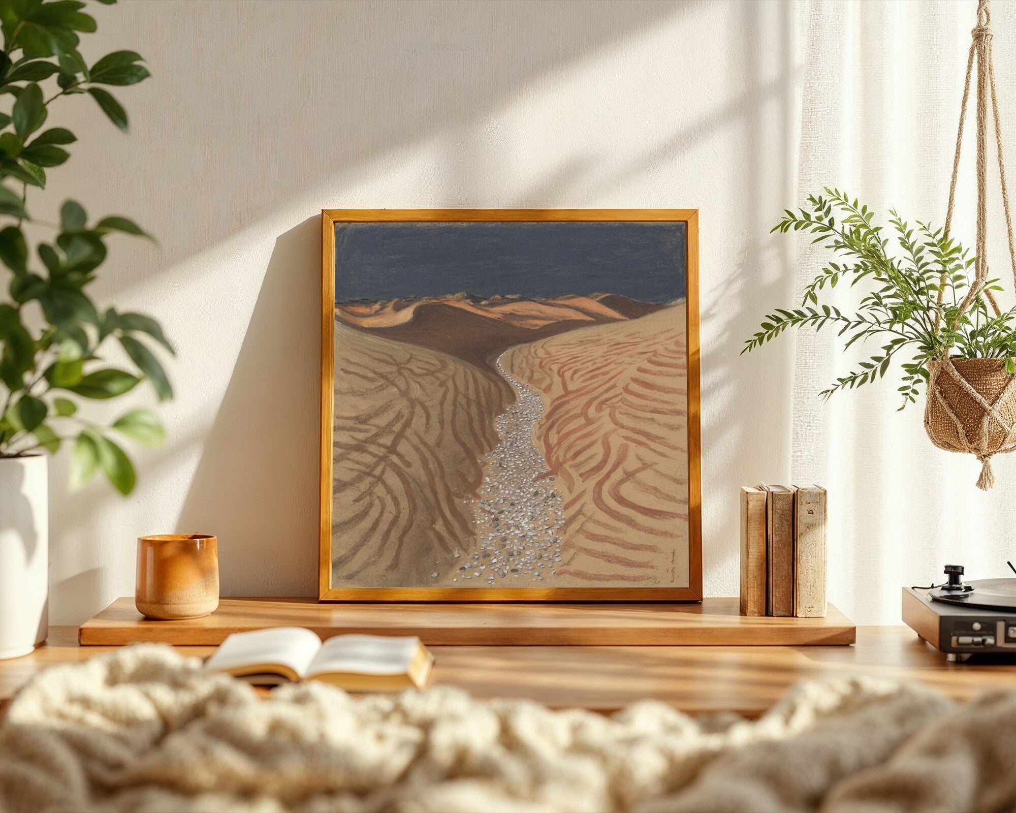 Desert Night Art Print | Aerial Dry Riverbed | Midnight Navy & Burnt Orange Wall Art — room-s-clean