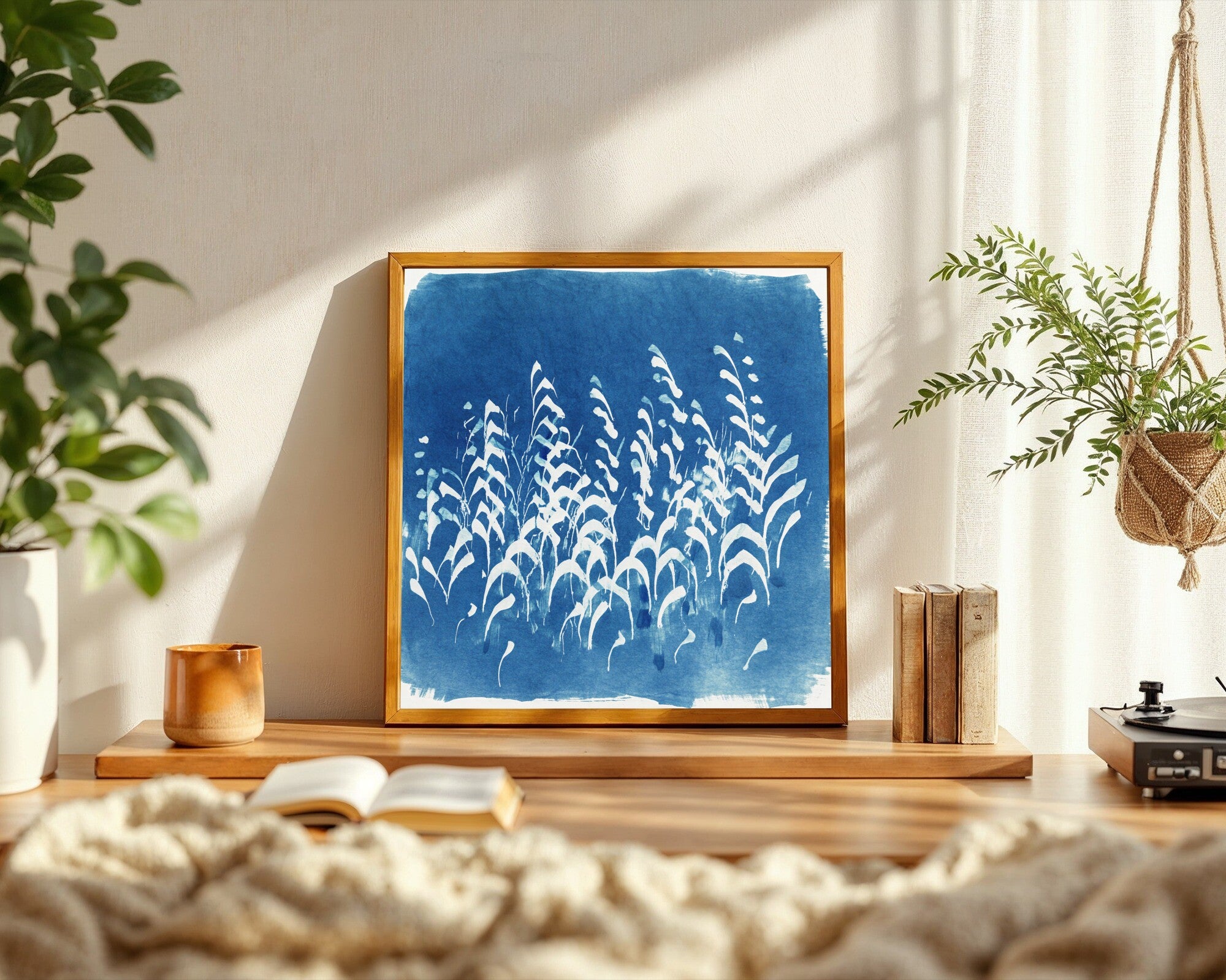 Rhythmic Arcs Abstract Art Print | Cyanotype Blueprint Style | Deep Sapphire Wall Art — room-s-clean