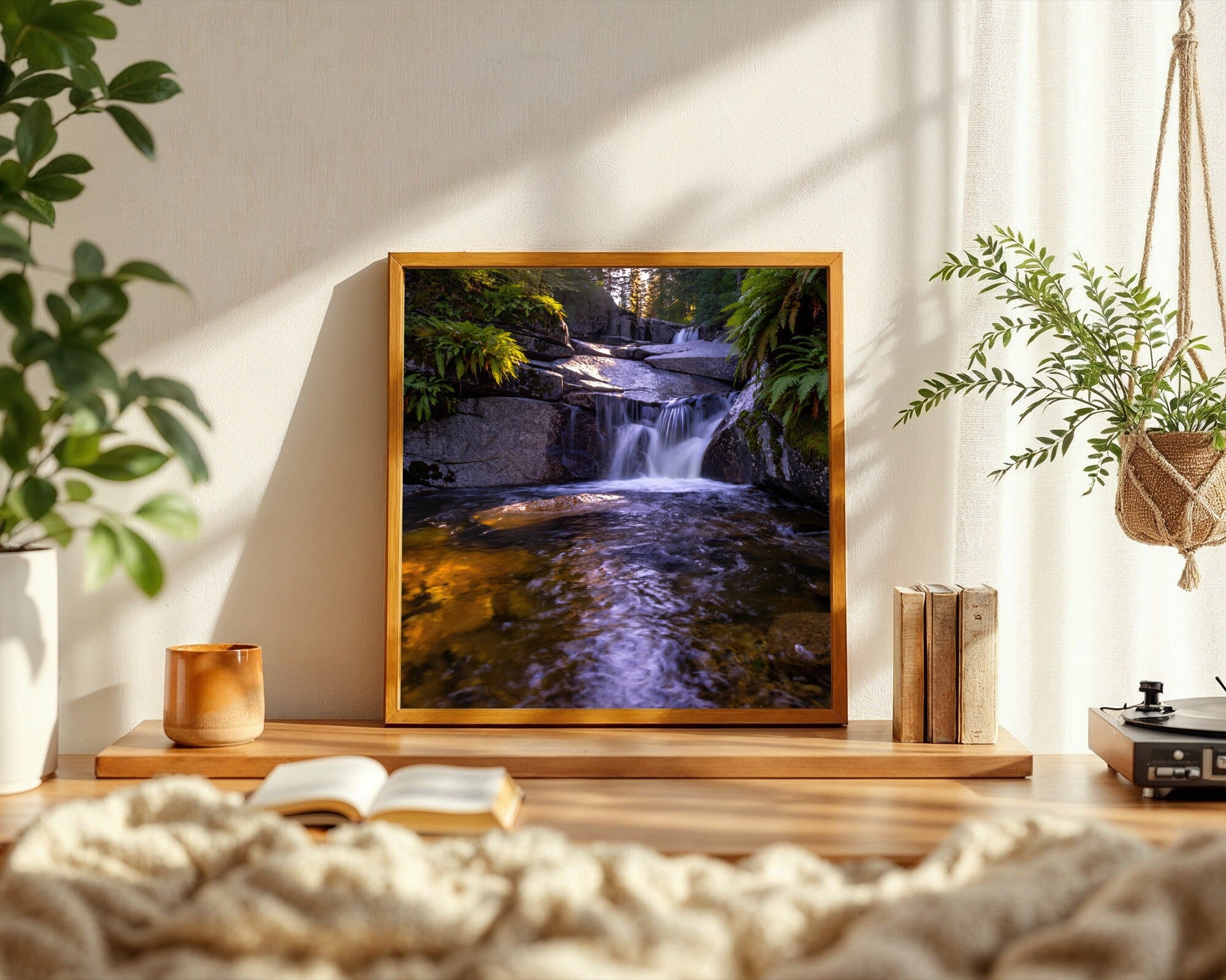 Mountain Stream at Dusk, Waterfall Wall Art Print, Amber & Violet Landscape Photography — room-s-clean