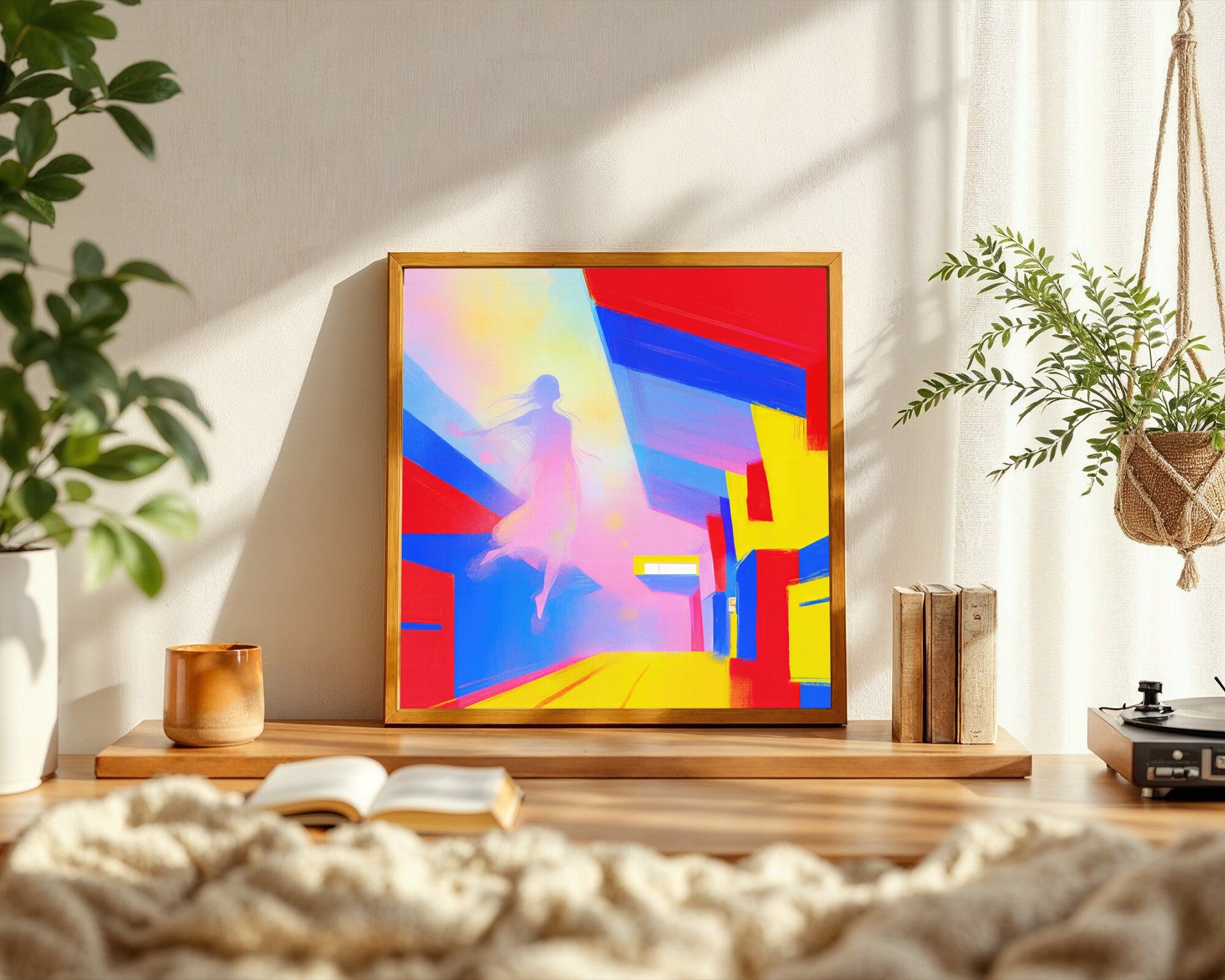 Lichtenfels Drift, Surreal Station Wall Art | Bold Primary Colors Expressionist Art Print — room-s-clean