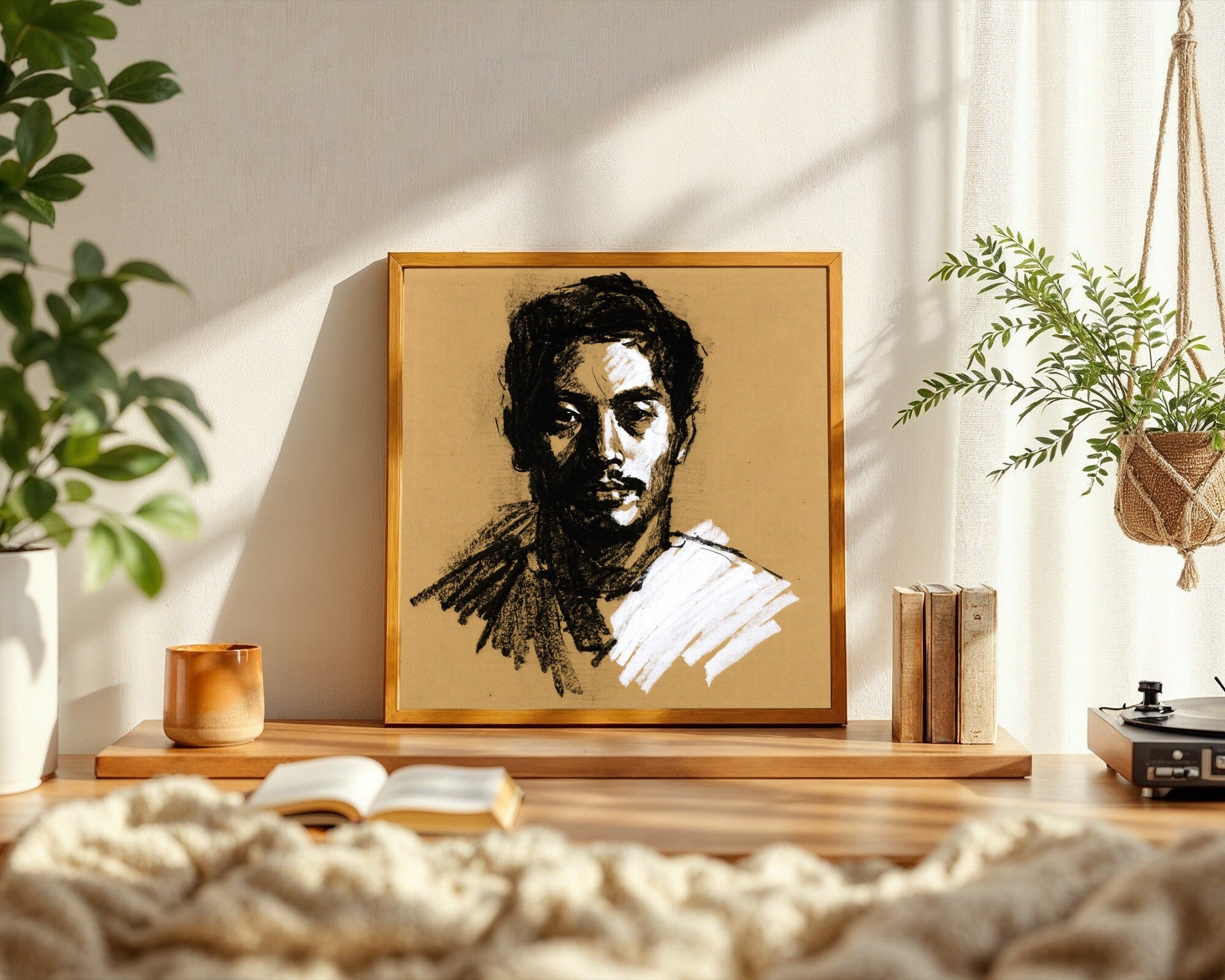 Charcoal Portrait Art Print, Noon Light Figure Study | High Contrast Wall Art — room-s-clean
