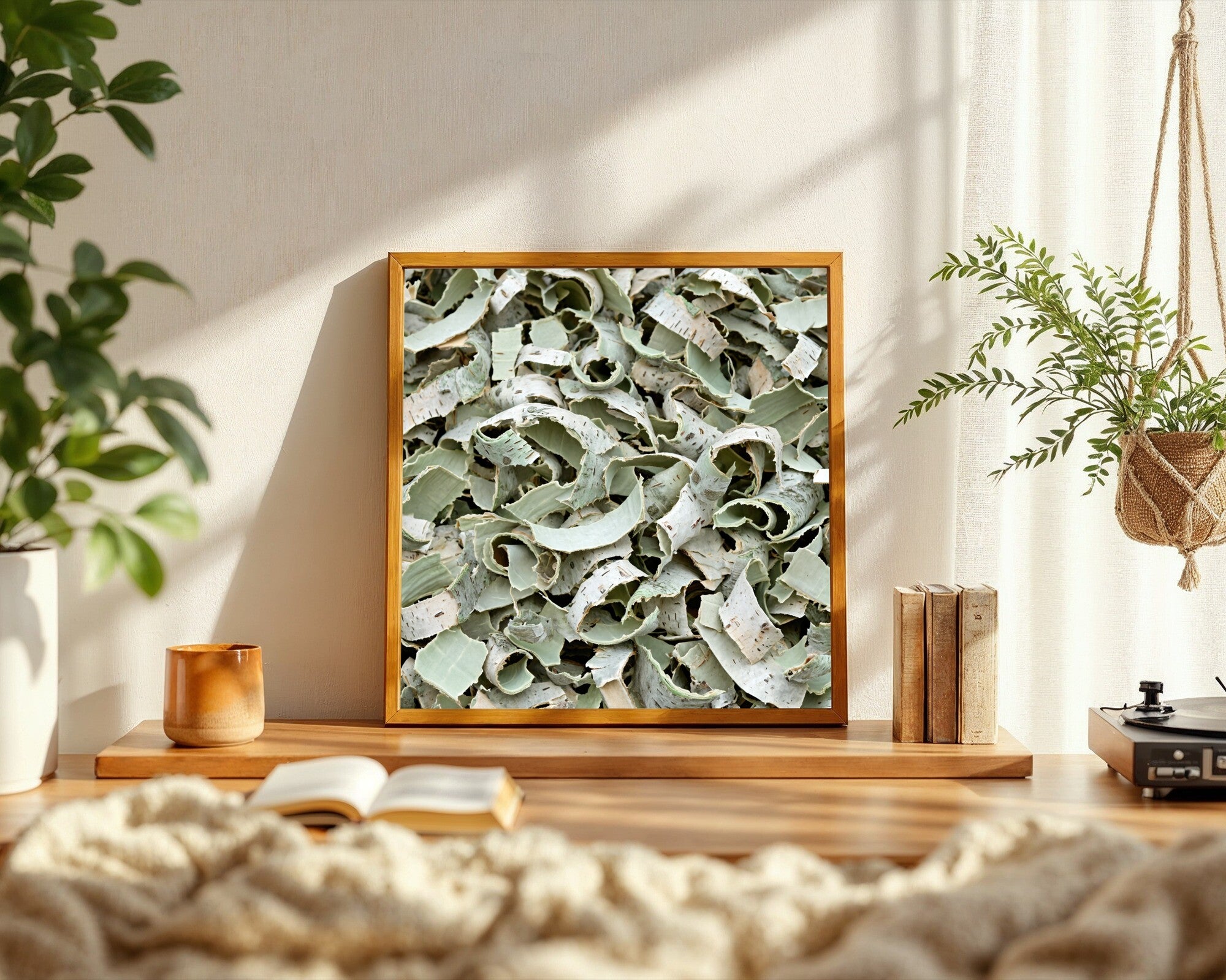 Birch Bark Wall Art Print | Pale Celadon & Sage Texture | Minimalist Nature Decor — room-s-clean