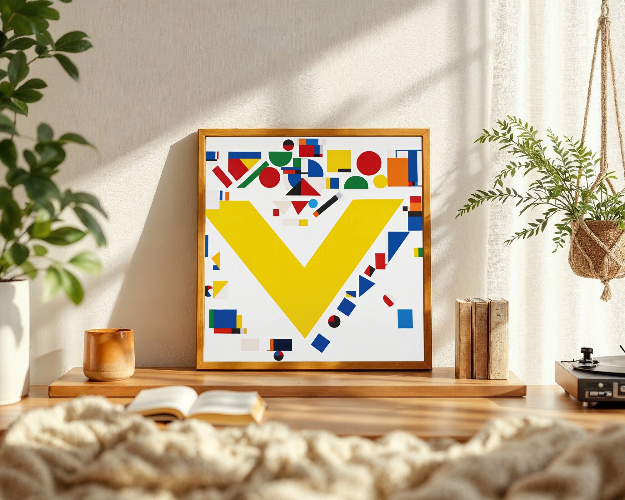 Bauhaus Chevron Art Print, Geometric Wall Art in Primary Colors, Minimalist Abstract — room-s-clean