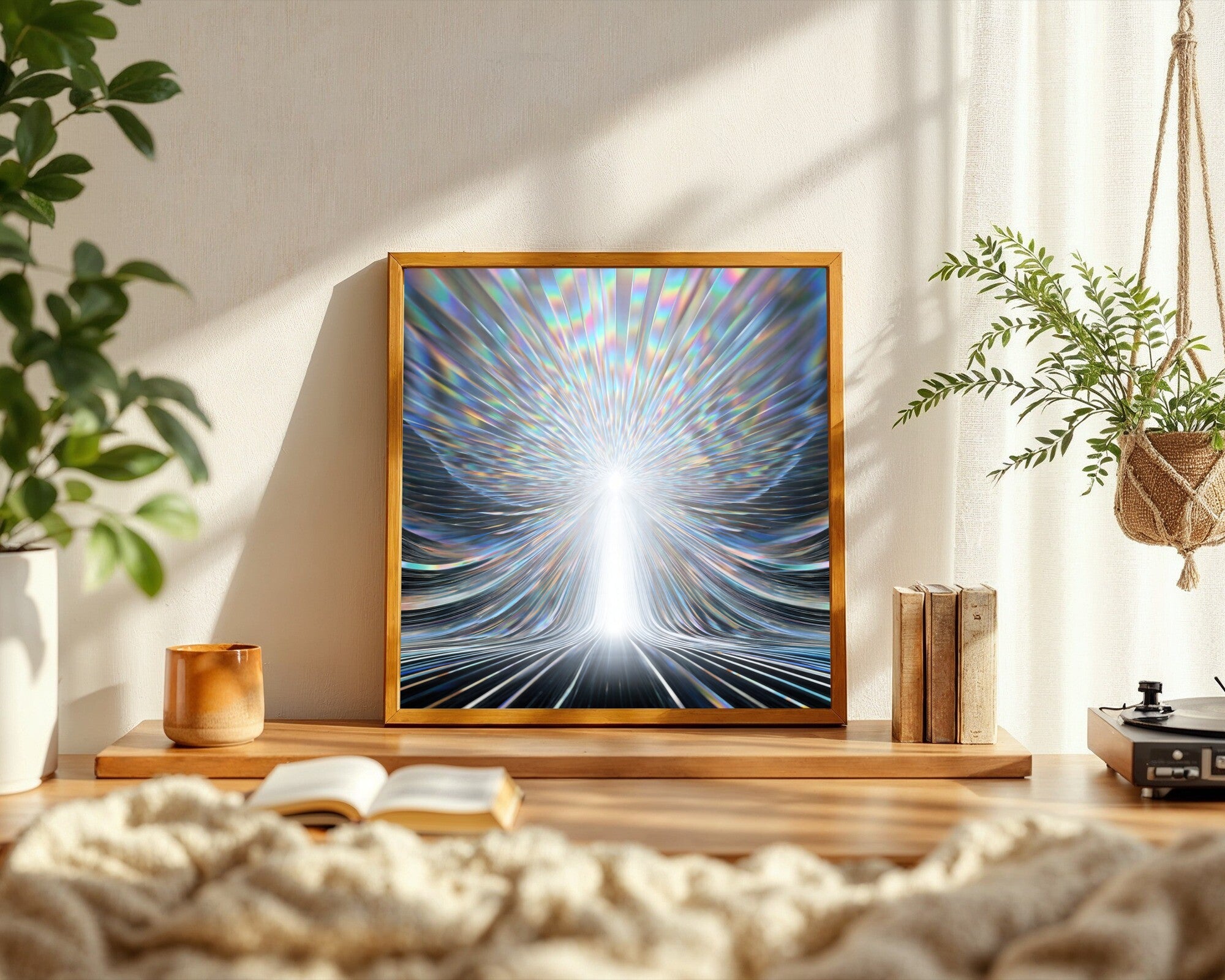 Axis of Ascent, Iridescent Geometric Art Print | Pure White Minimalist Wall Art — room-s-clean