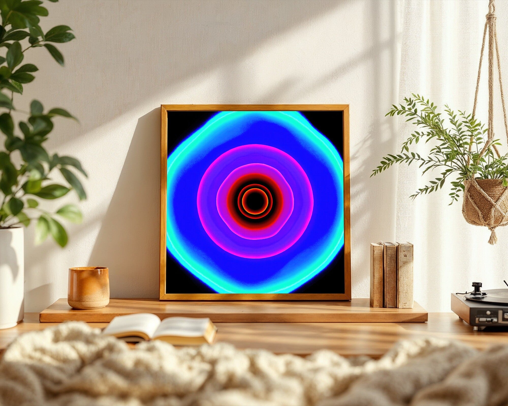 Hypnagogic Vortex, Psychedelic Tunnel Wall Art Print | Neon Turquoise Magenta Deep Indigo — room-s-clean