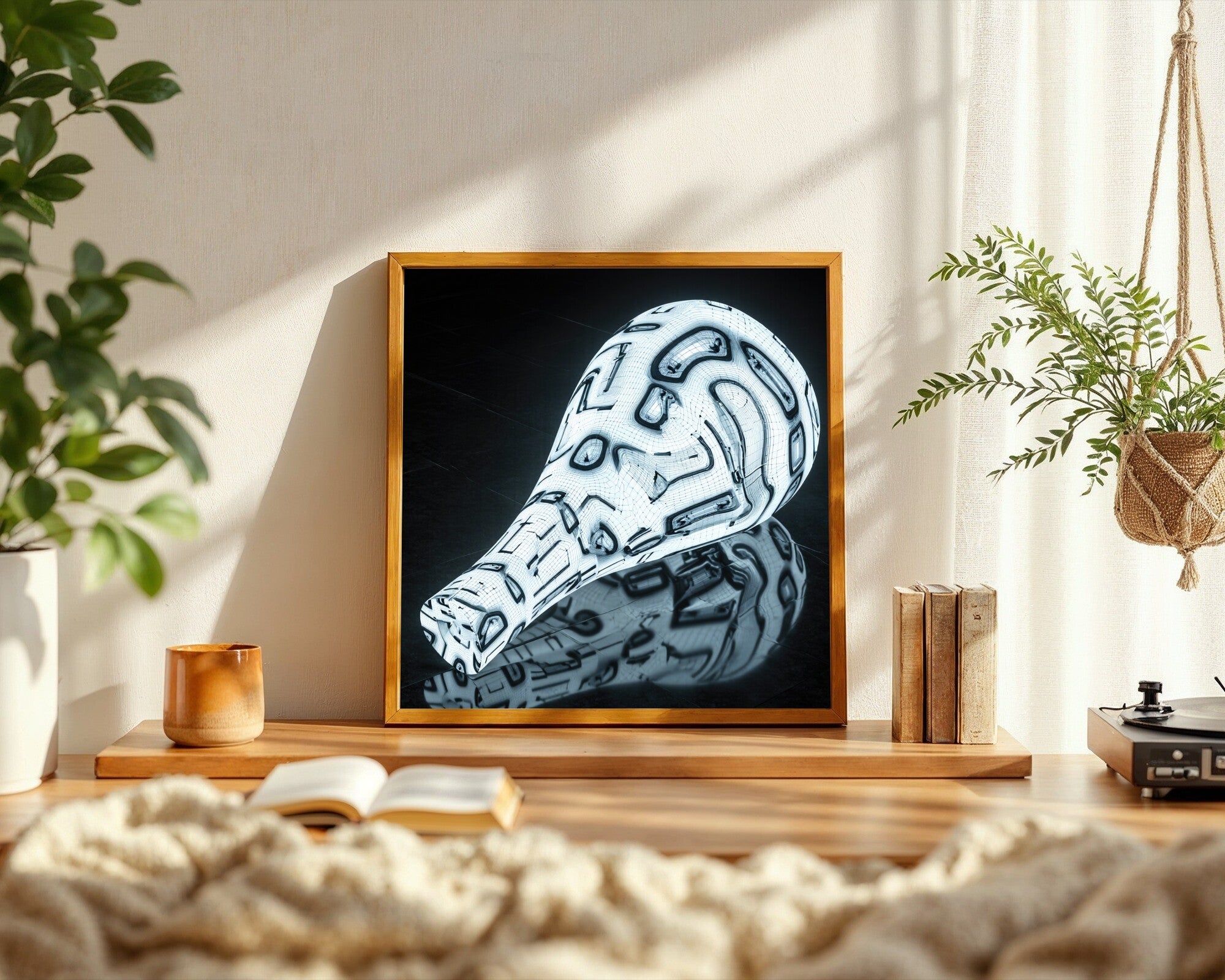 Klein Bottle Art Print, Mathematical Topology Wall Art, Monochromatic with Luminous Accent — room-s-clean
