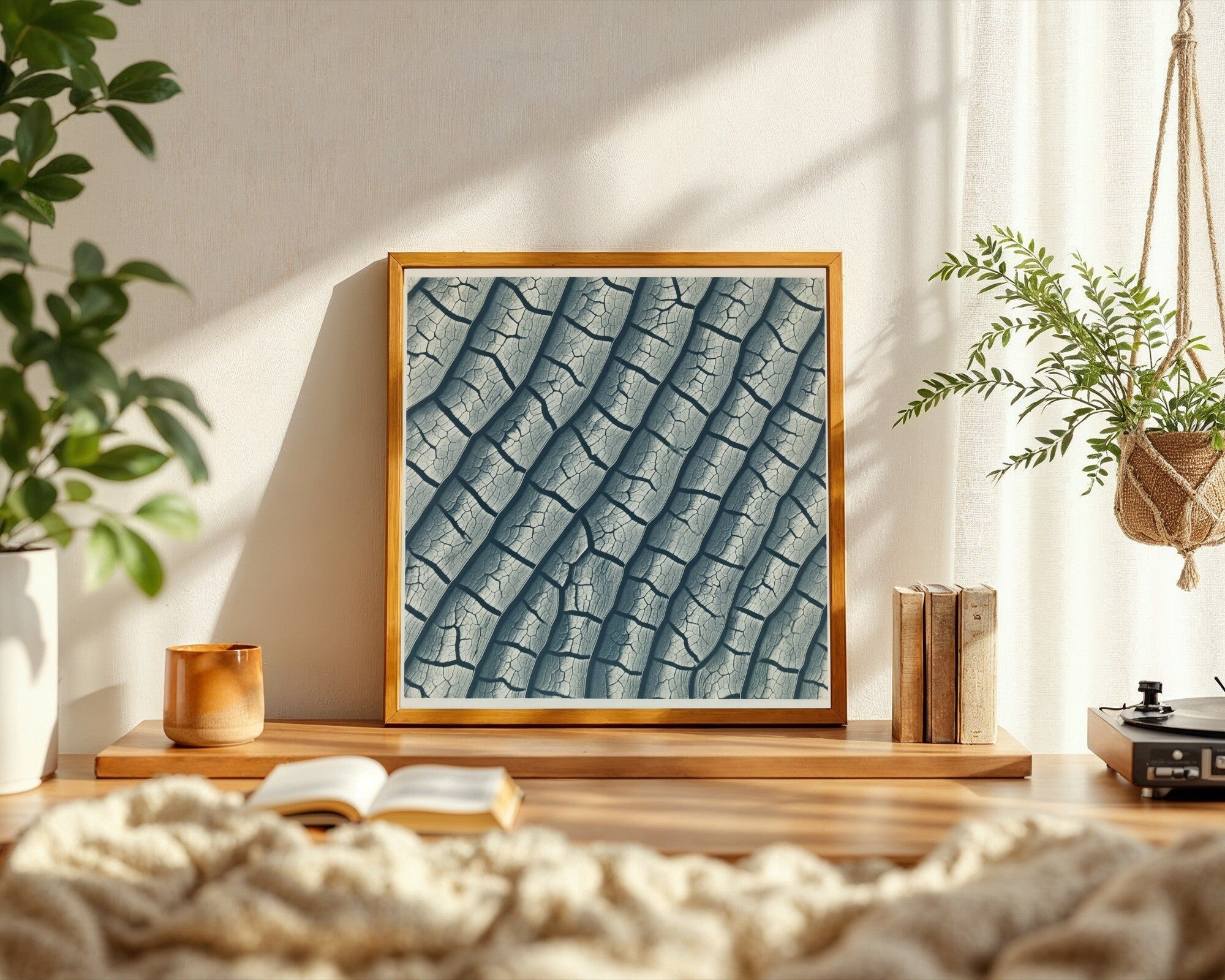 Leaf Venation Network Art Print, Botanical Macro Wall Art in Blue-Green & Pewter — room-s-clean