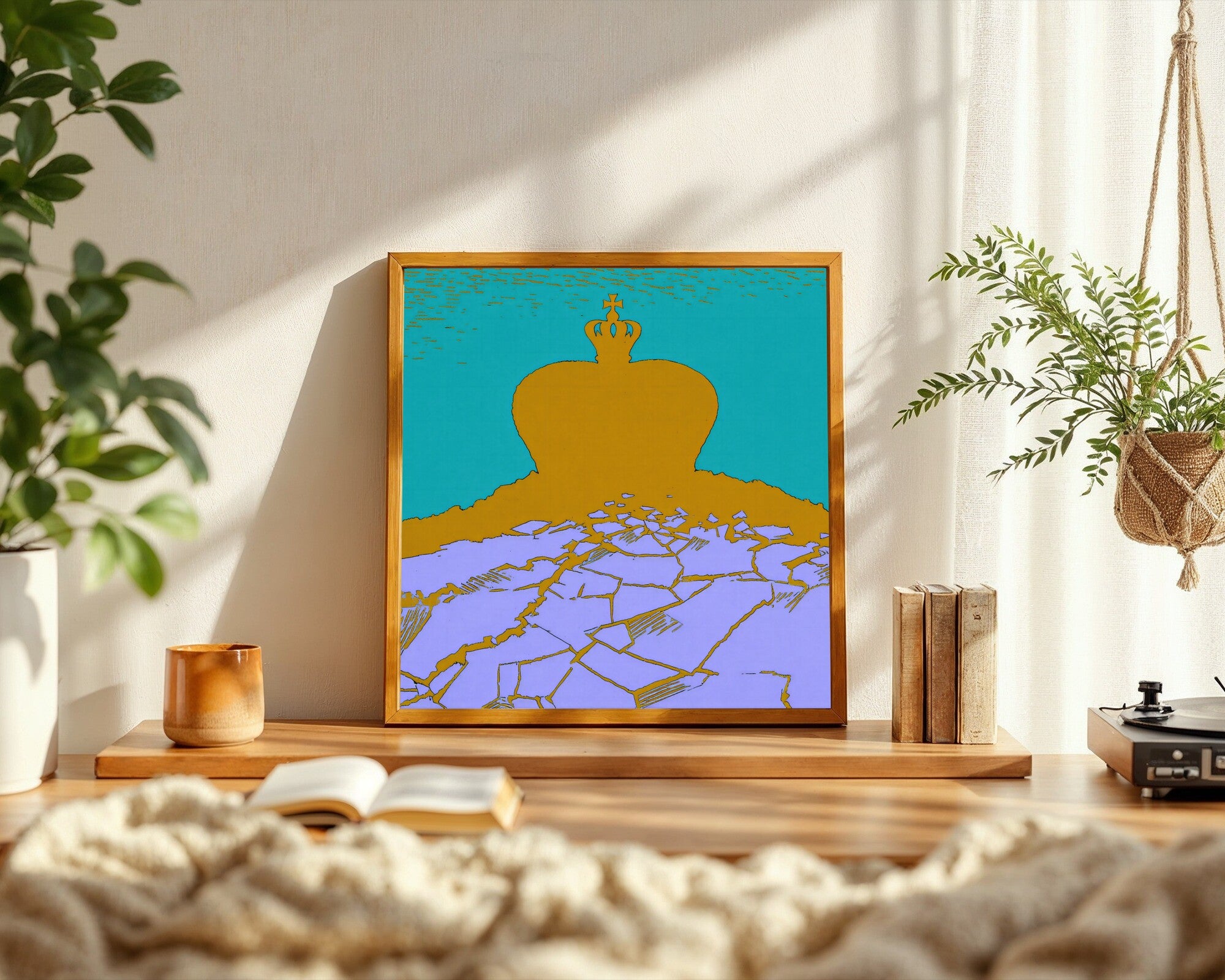Sovereign, Risograph Crown Wall Art Print | Geometric Landscape in Amber, Teal & Lilac — room-s-clean