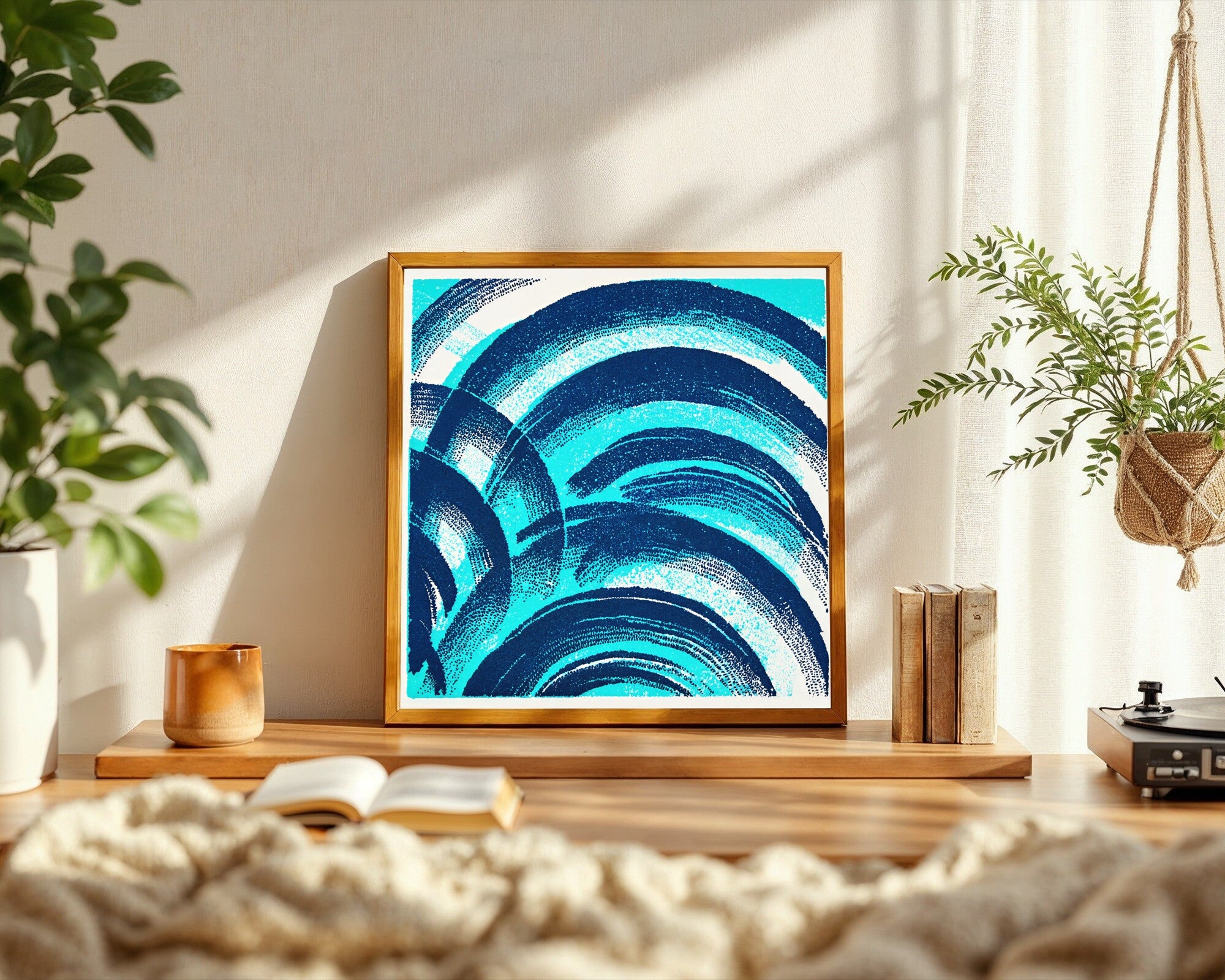 Nocturne Arcs | Risograph-Style Abstract Art Print | Midnight Blue Concentric Wall Art — room-s-clean
