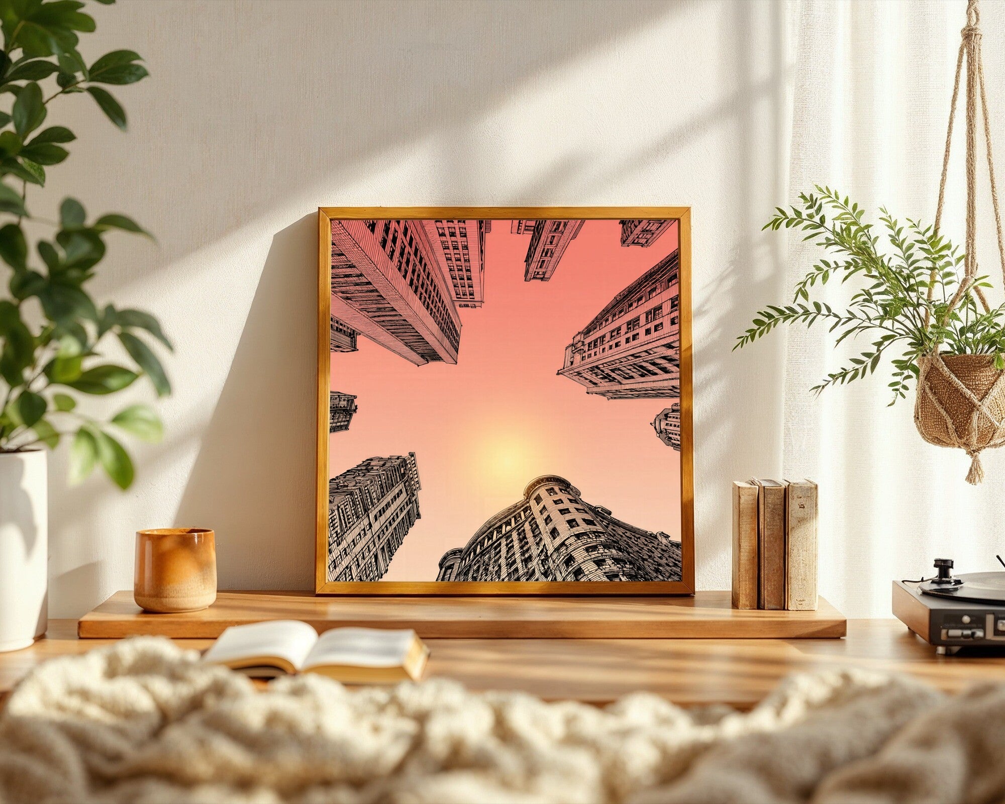 Impossible City at Sunset, Fine-Line Pen & Ink Architecture Art Print, Surreal Wall Art — room-s-clean