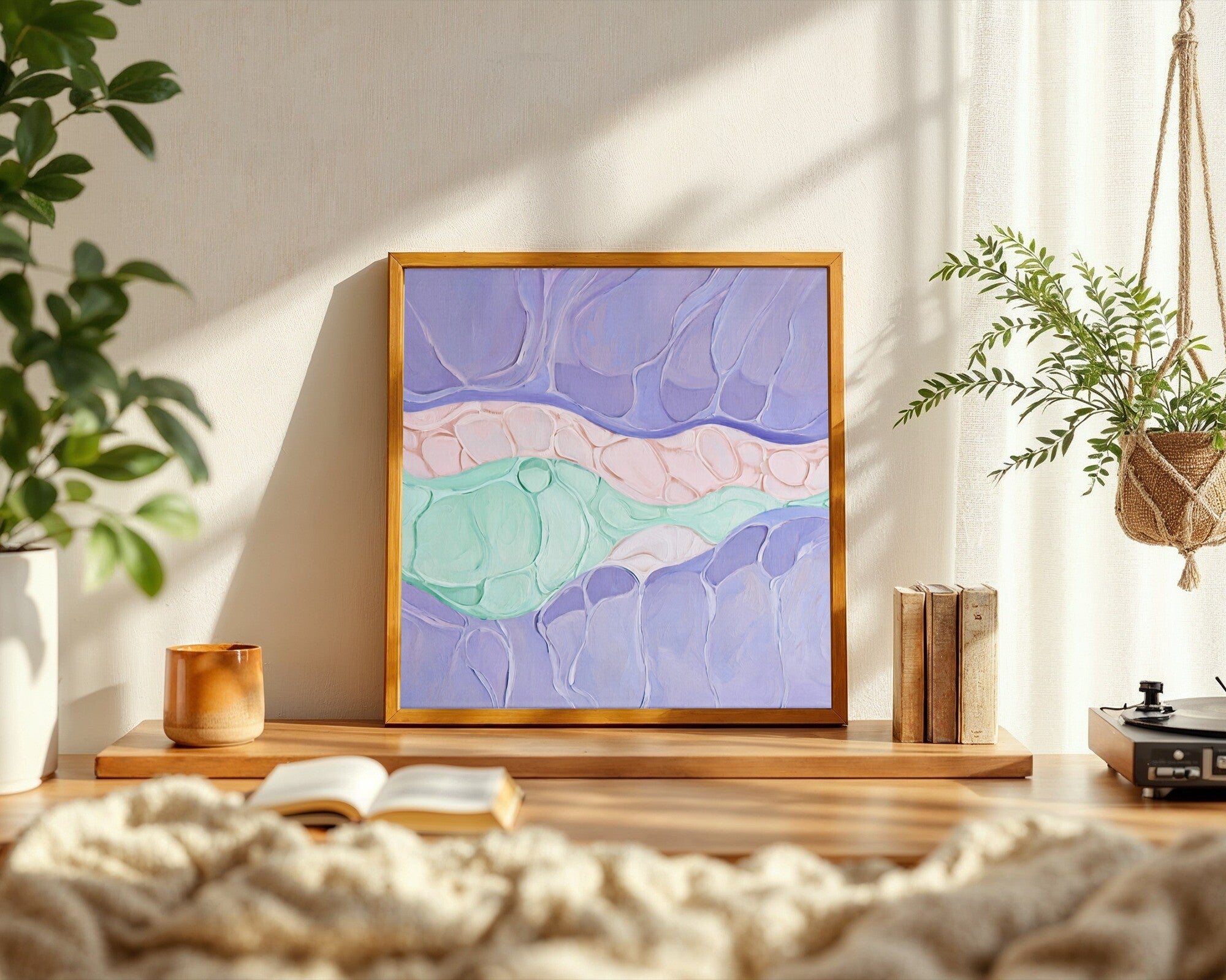 Quiet Colony, Soft Biomorphic Art Print | Pastel Abstract Wall Art in Lavender and Mint — room-s-clean