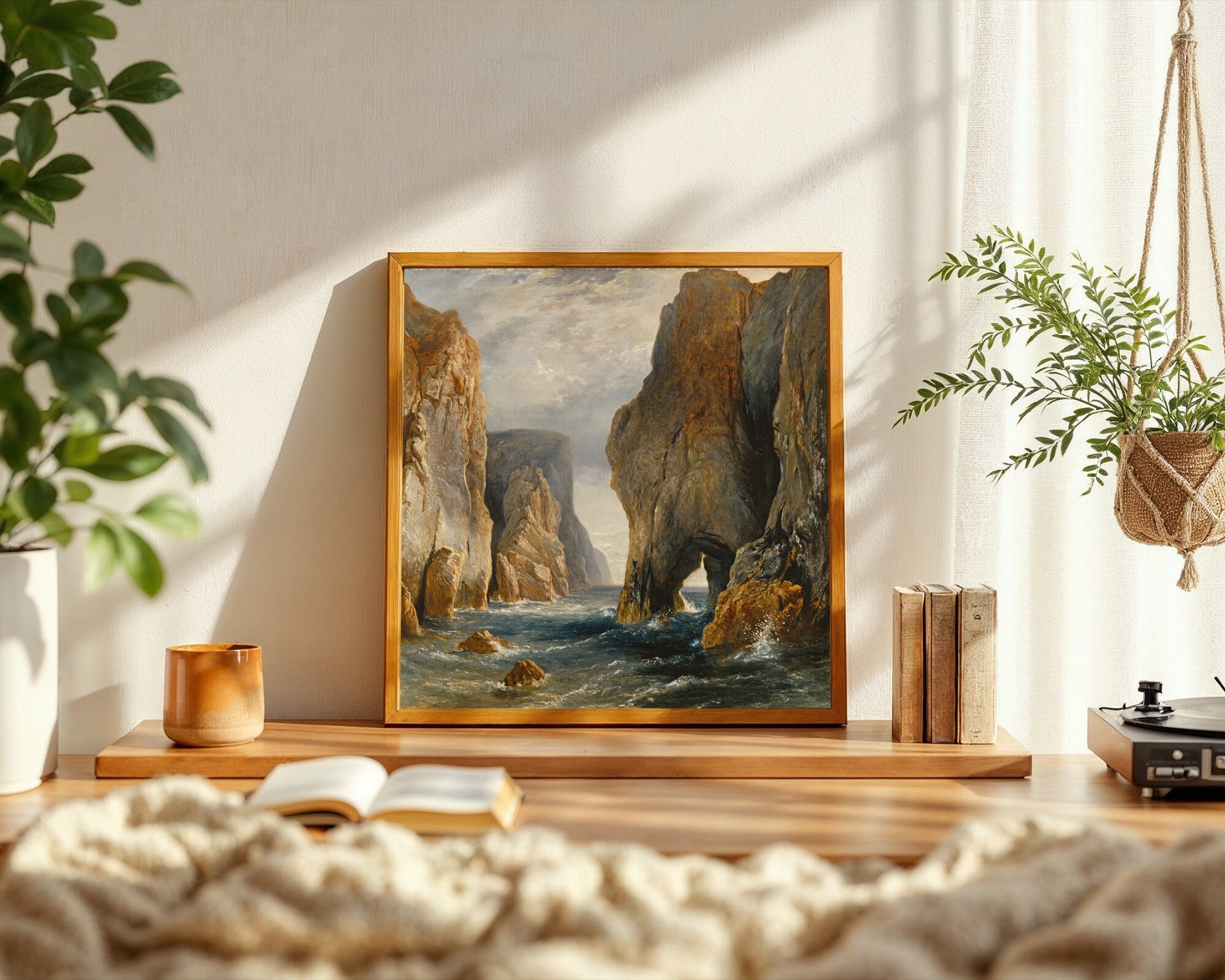 Fjord Strait | Dramatic Turner-Style Seascape Art Print | Amber Cliffs Ocean Wall Art — room-s-clean