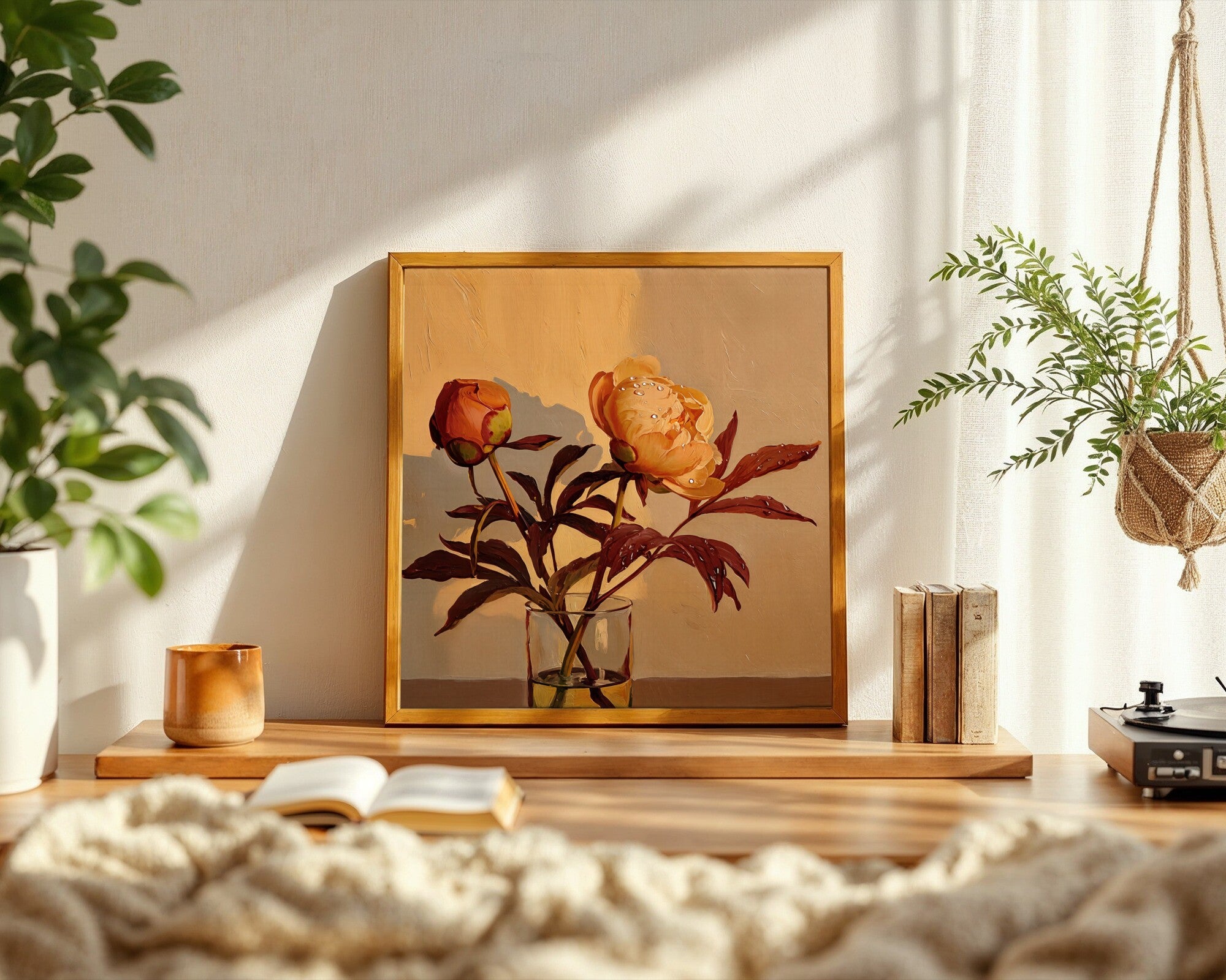 The Gift Not Yet Given, Autumn Peony Art Print, Photorealist Floral Wall Art, Warm Golden Light — room-s-clean