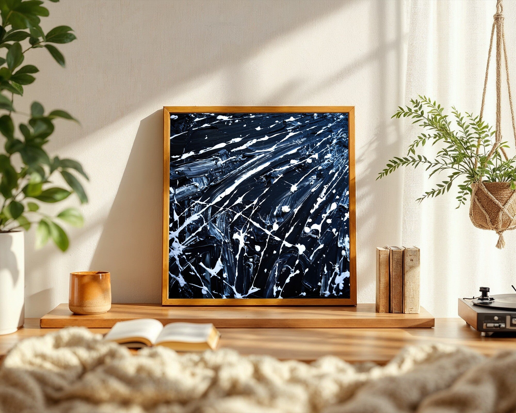 Raw Force, Gestural Abstract Wall Art | Dark Impasto Brushstroke Art Print — room-s-clean