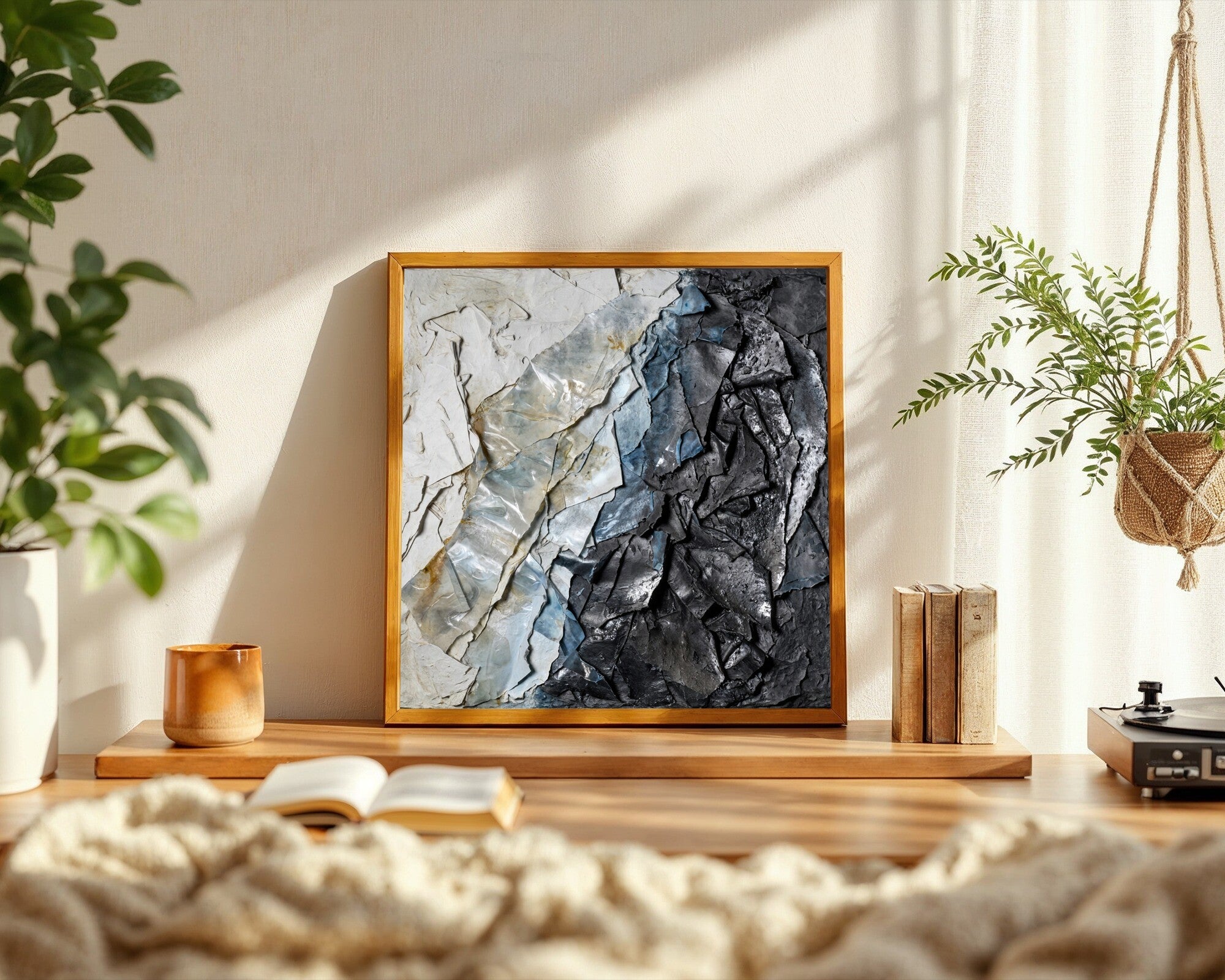 Fault Line | Ash & Charcoal Abstract Textural Wall Art Print — room-s-clean
