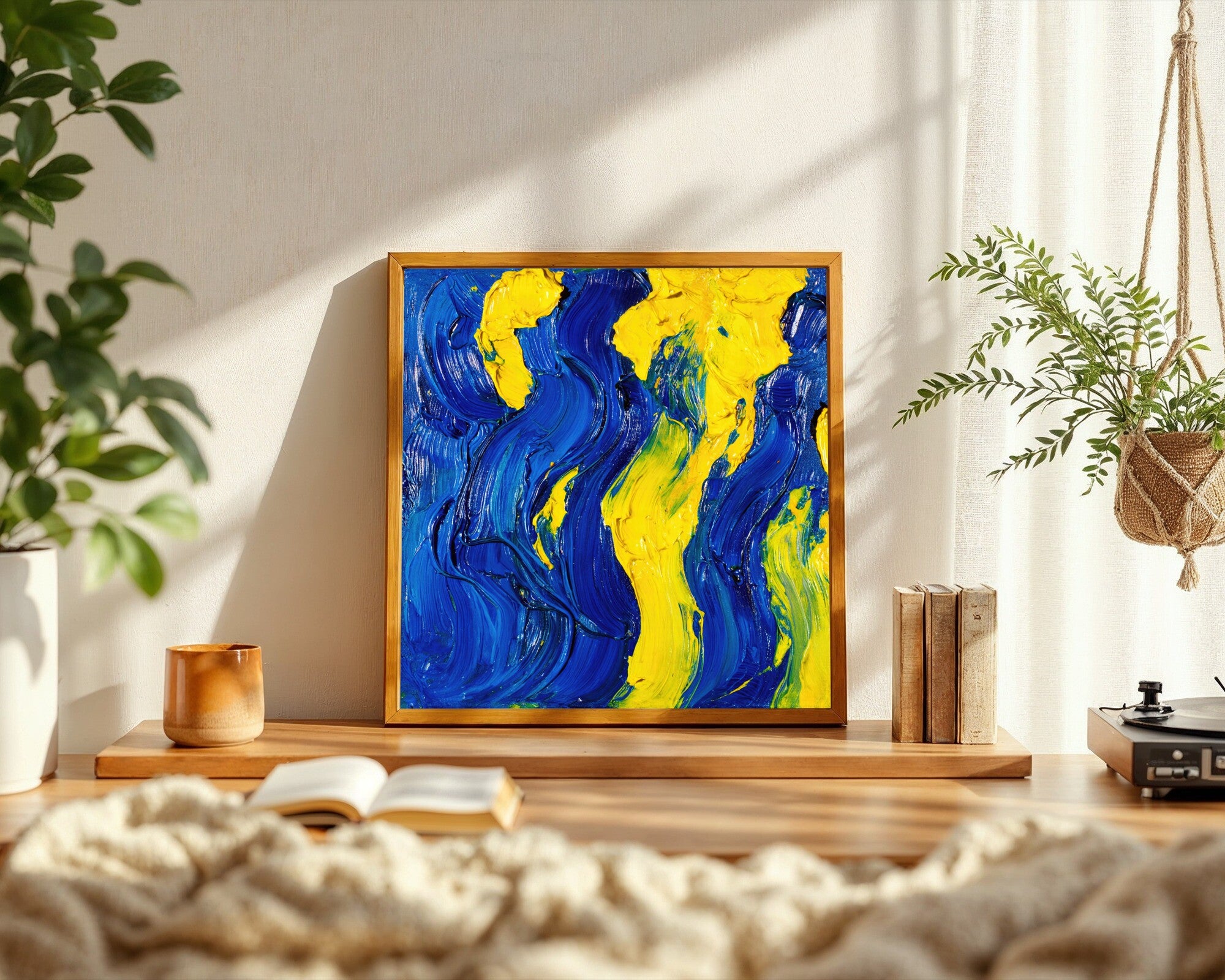 Petrified Storm, Indigo & Cadmium Abstract Art Print | Bold Gestural Wall Art — room-s-clean